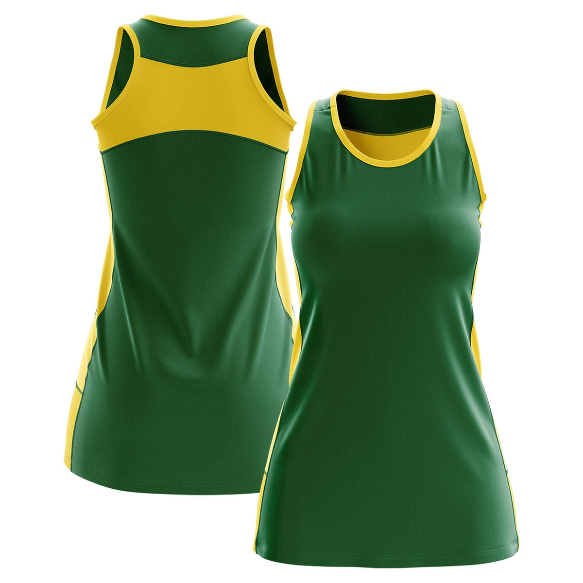 Custom Kelly Green Gold Color Block Two Tone Tennis Dresses