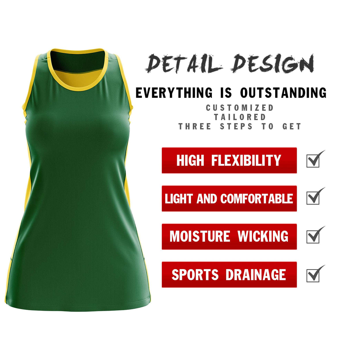 Custom Kelly Green Gold Color Block Two Tone Tennis Dresses