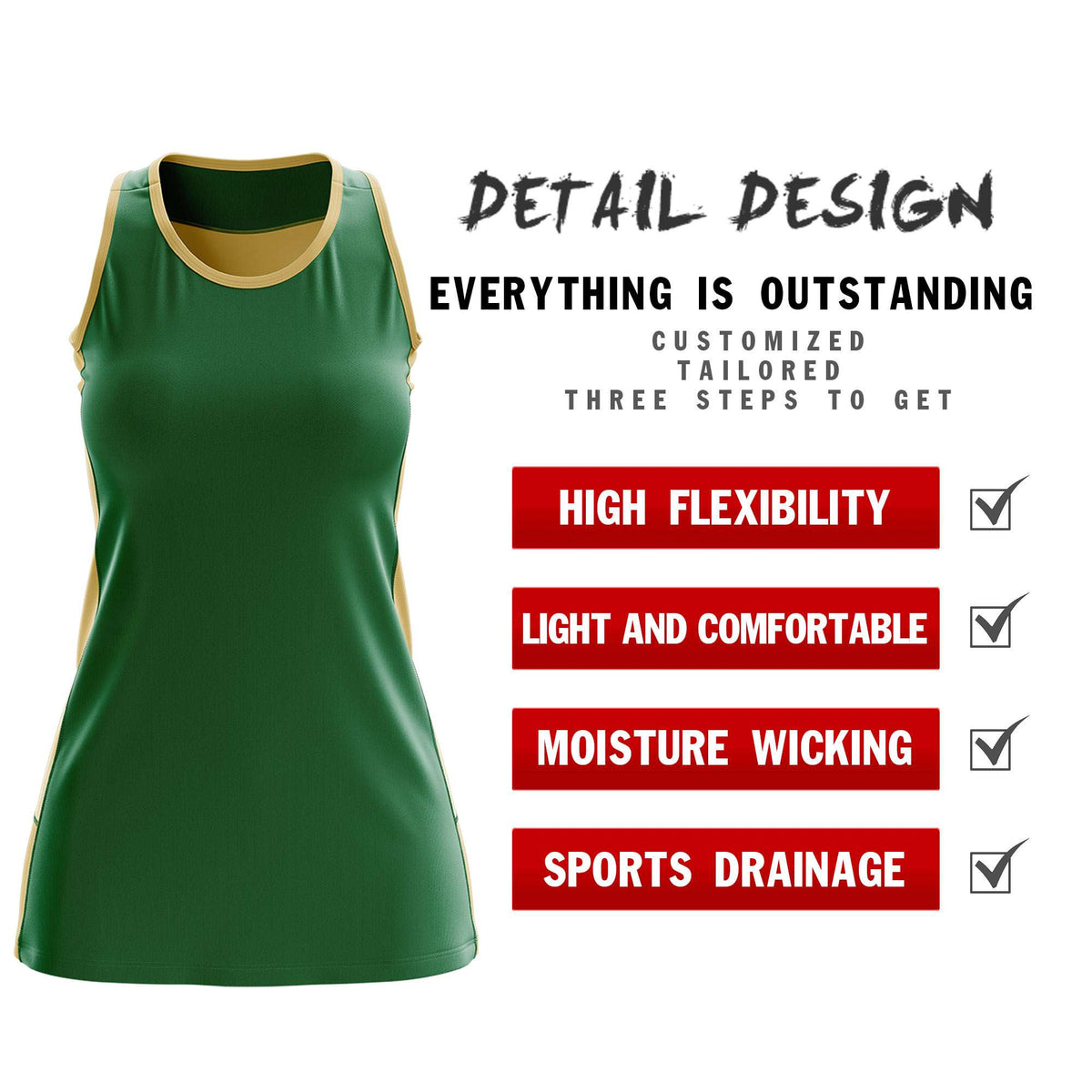 Custom Kelly Green Old Gold Color Block Two Tone Tennis Dresses