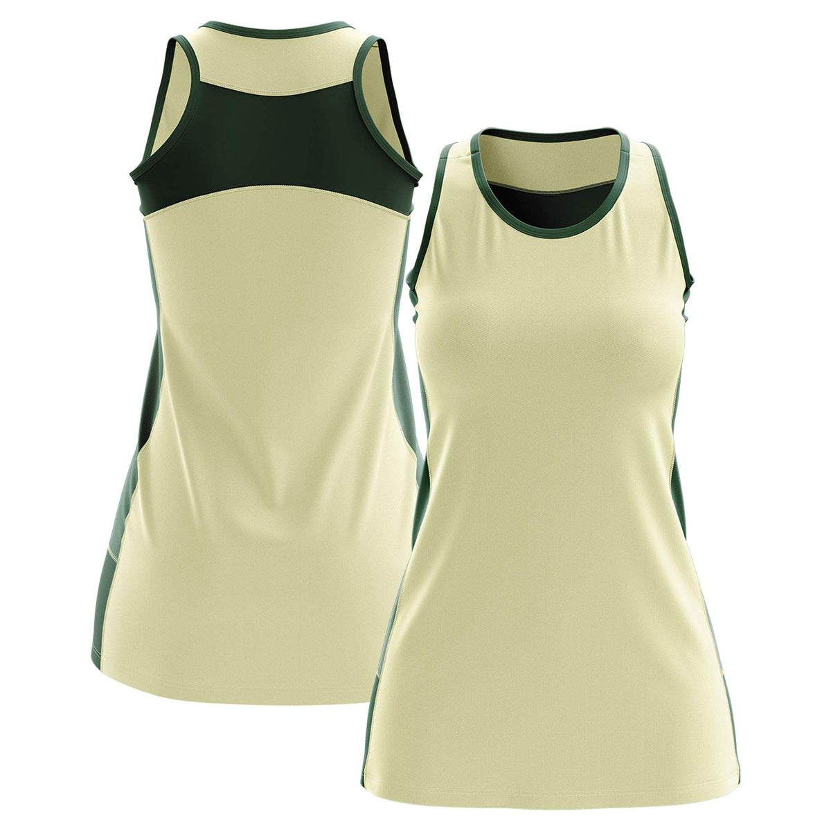 Custom Cream Hunter Green Color Block Two Tone Tennis Dresses