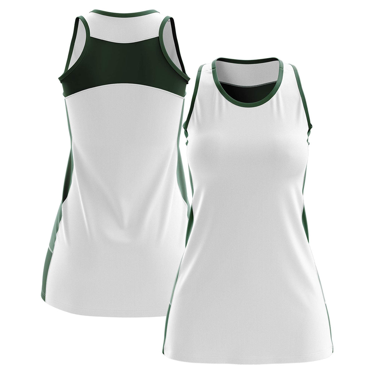 Custom White Hunter Green Color Block Two Tone Tennis Dresses