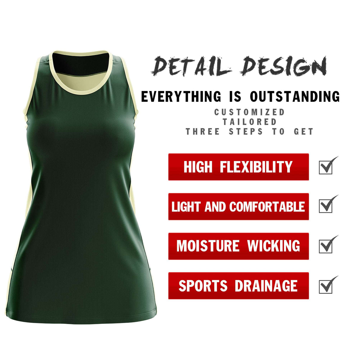 Custom Hunter Green Cream Color Block Two Tone Tennis Dresses