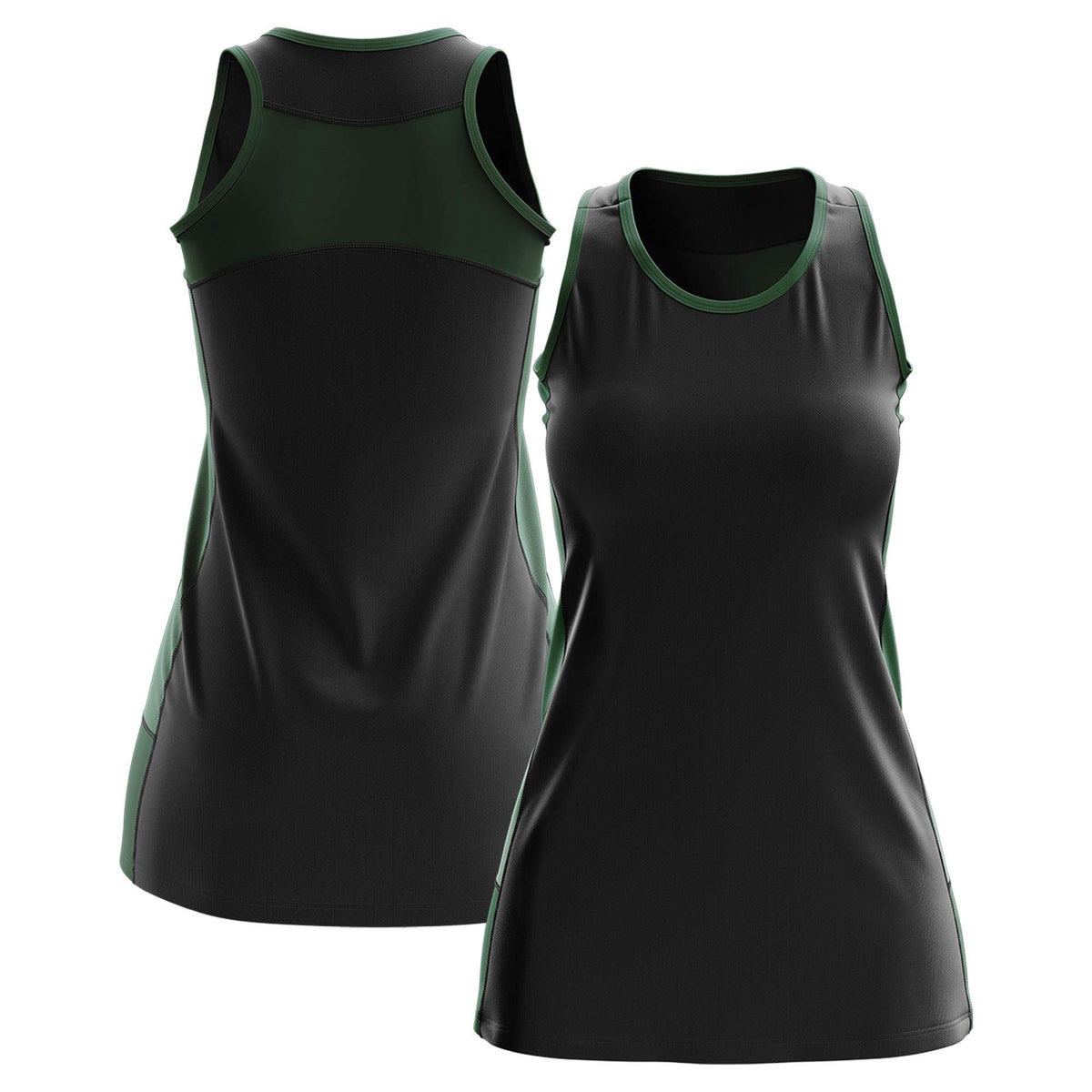 Custom Black Hunter Green Color Block Two Tone Tennis Dresses