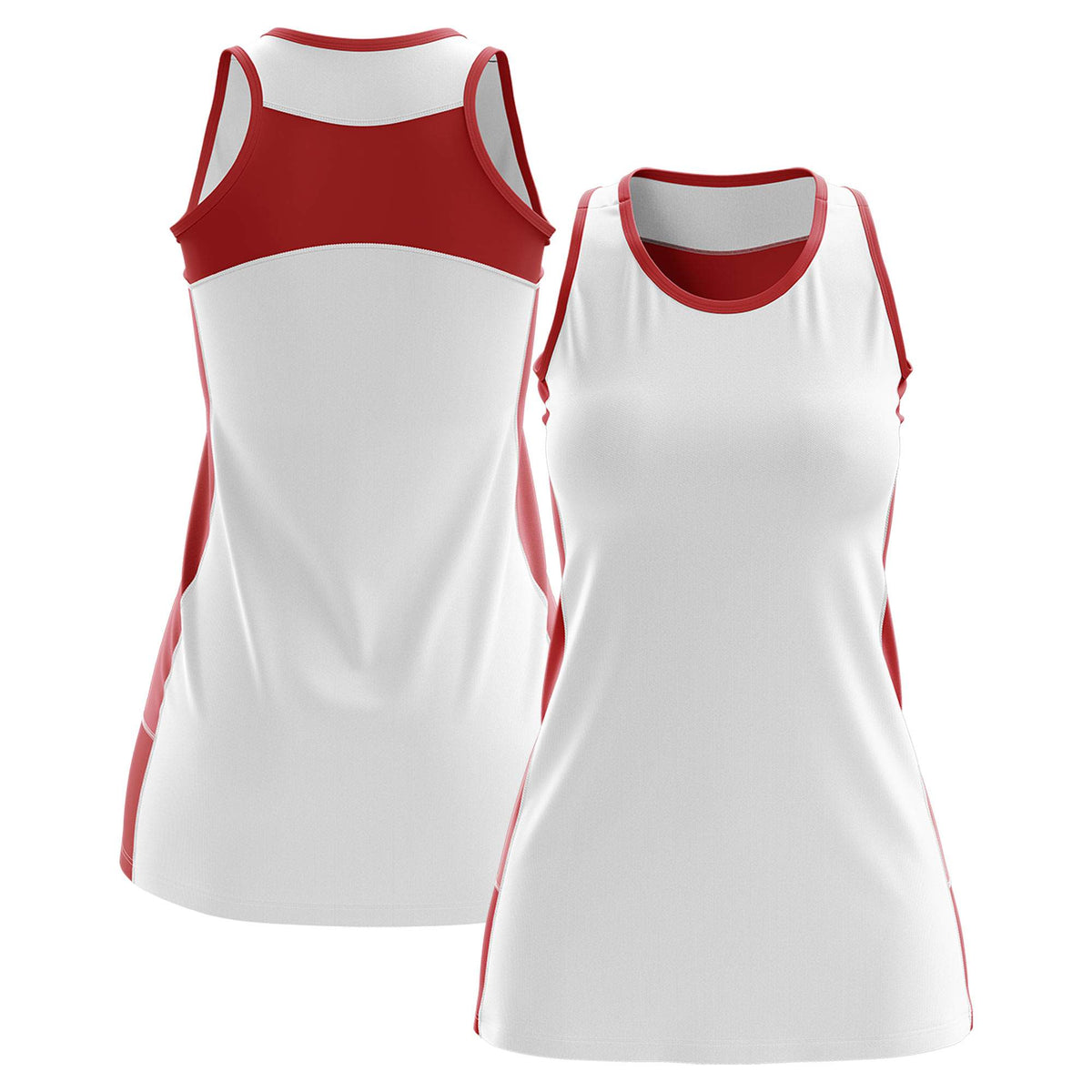 Custom White Red Color Block Two Tone Tennis Dresses