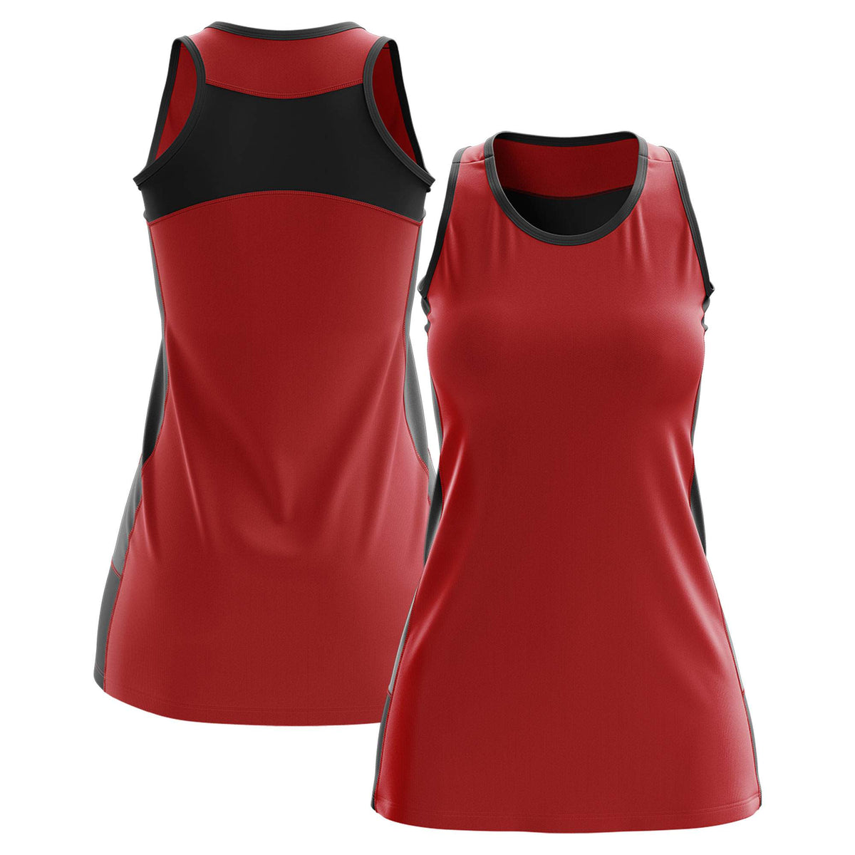 Custom Red Black Color Block Two Tone Tennis Dresses