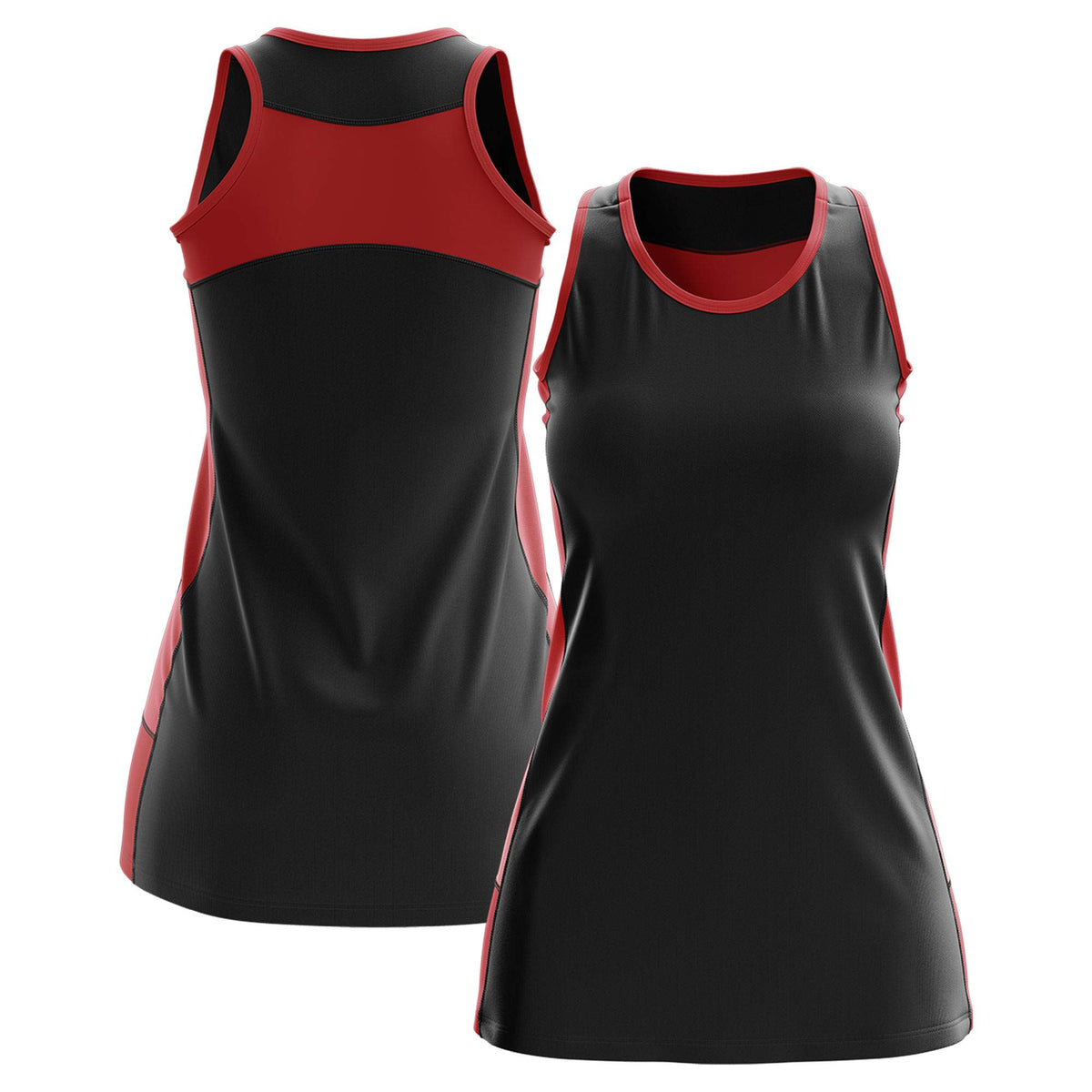 Custom Black Red Color Block Two Tone Tennis Dresses
