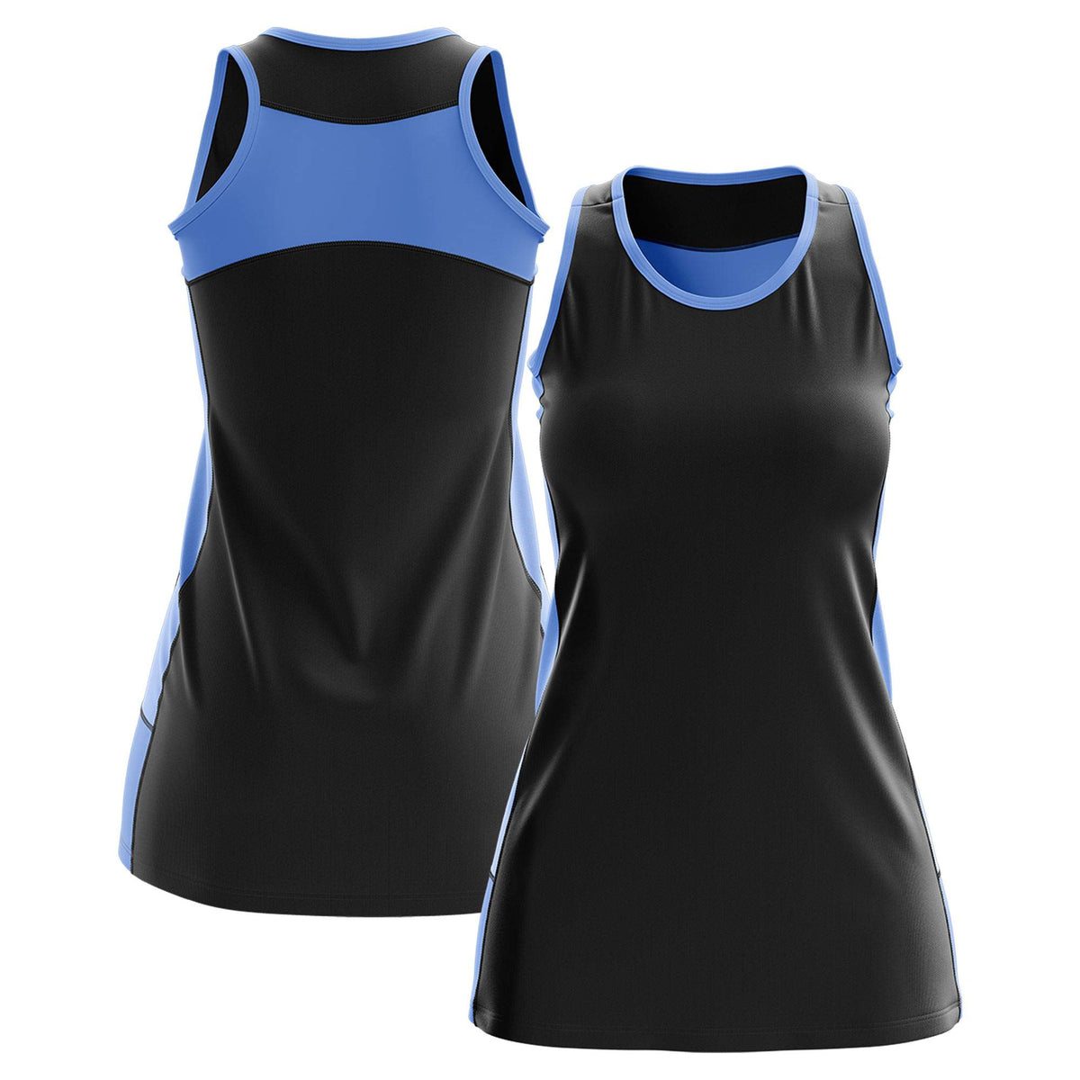 Custom Black Powder Blue Color Block Two Tone Tennis Dresses
