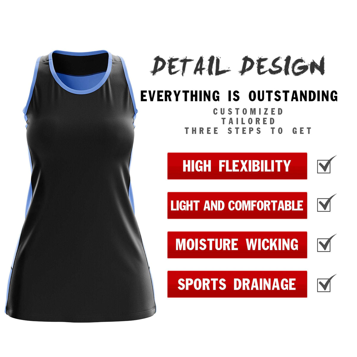 Custom Black Powder Blue Color Block Two Tone Tennis Dresses