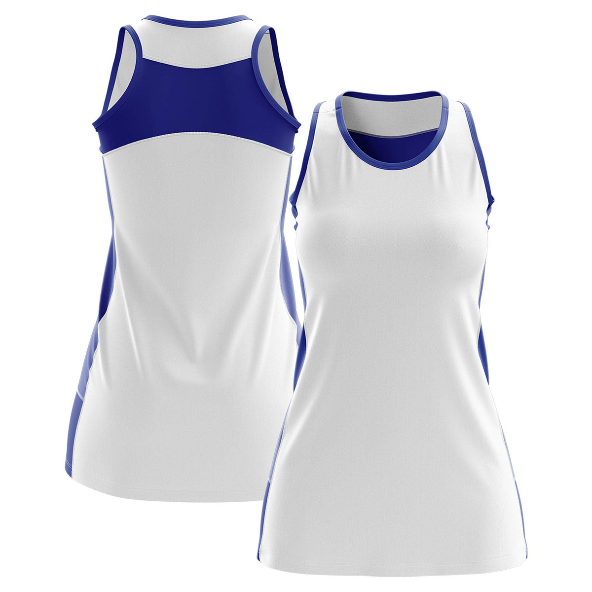 Custom White Royal Blue Color Block Two Tone Tennis Dresses