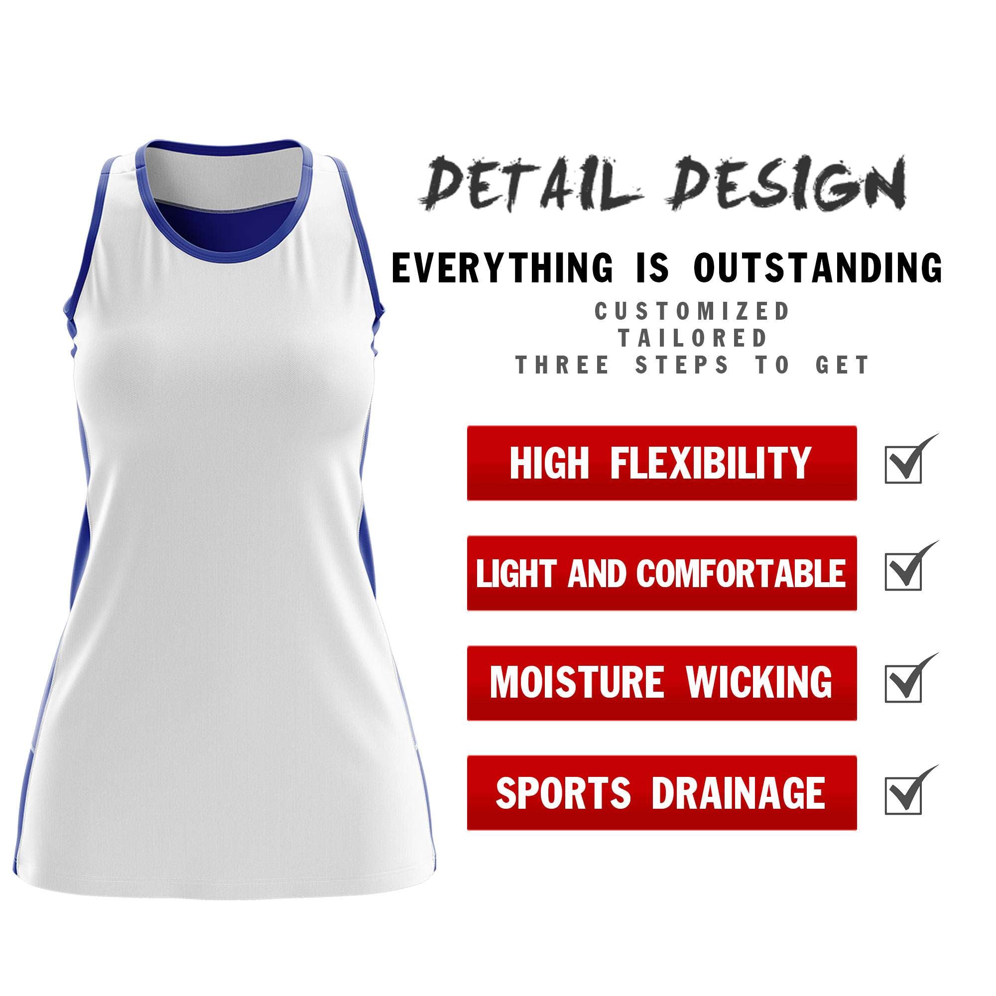 Custom White Royal Blue Color Block Two Tone Tennis Dresses