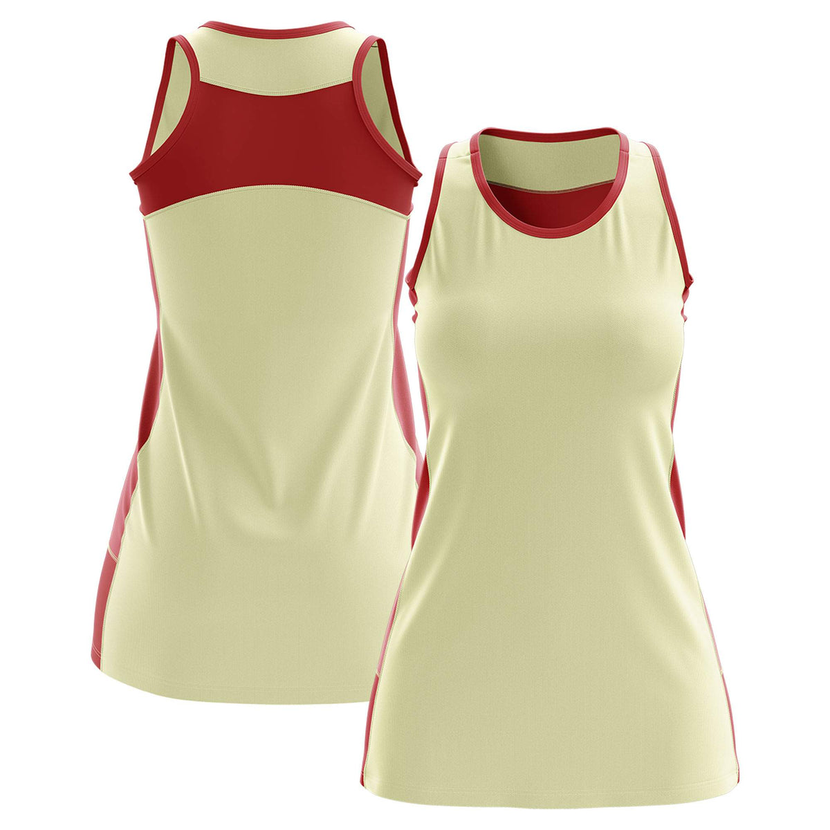 Custom Cream Red Color Block Two Tone Tennis Dresses