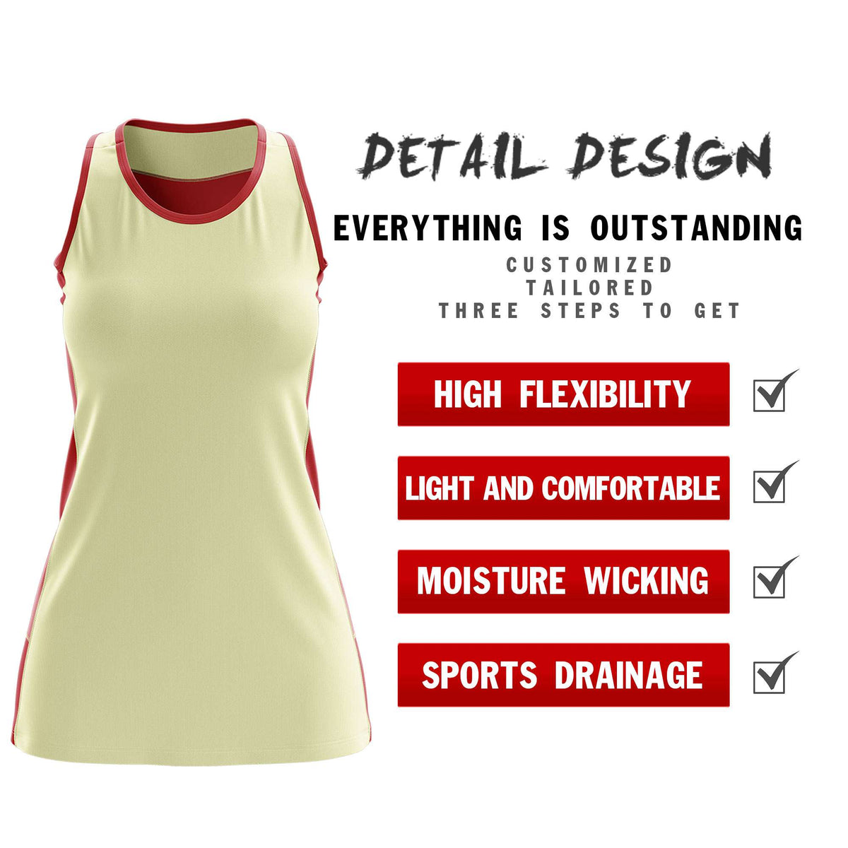Custom Cream Red Color Block Two Tone Tennis Dresses
