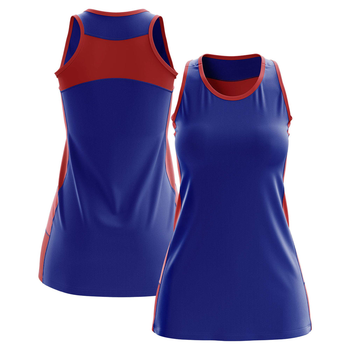 Custom Royal Blue Red Color Block Two Tone Tennis Dresses