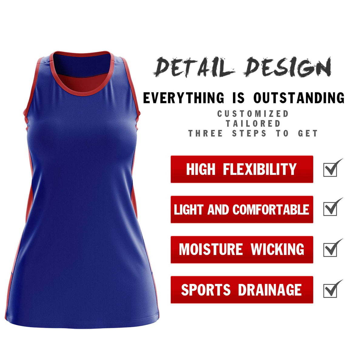 Custom Royal Blue Red Color Block Two Tone Tennis Dresses