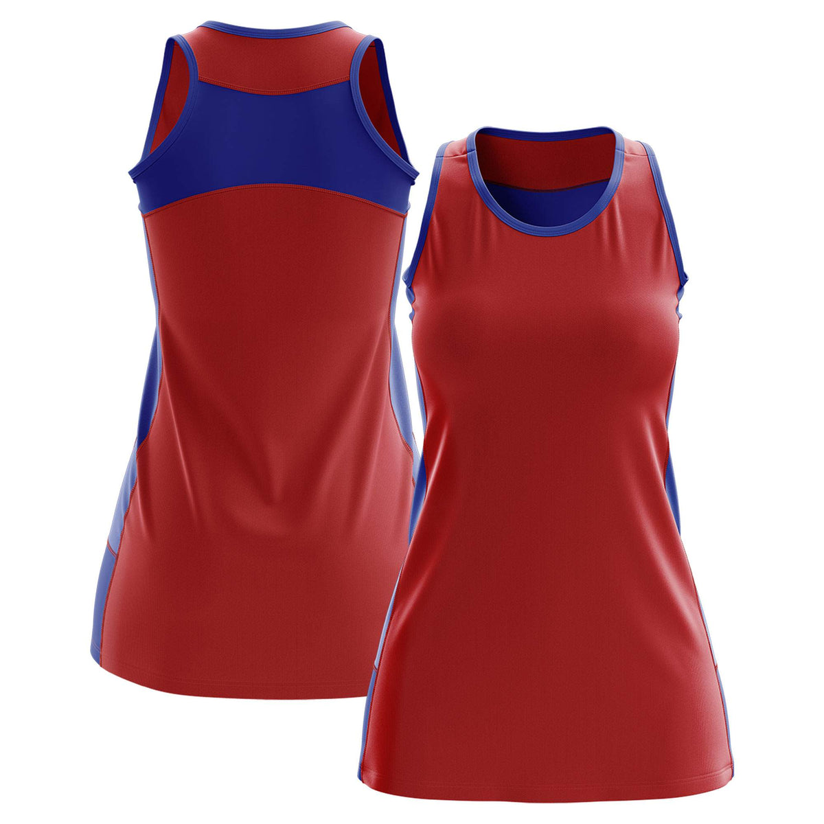 Custom Red Royal Blue Color Block Two Tone Tennis Dresses
