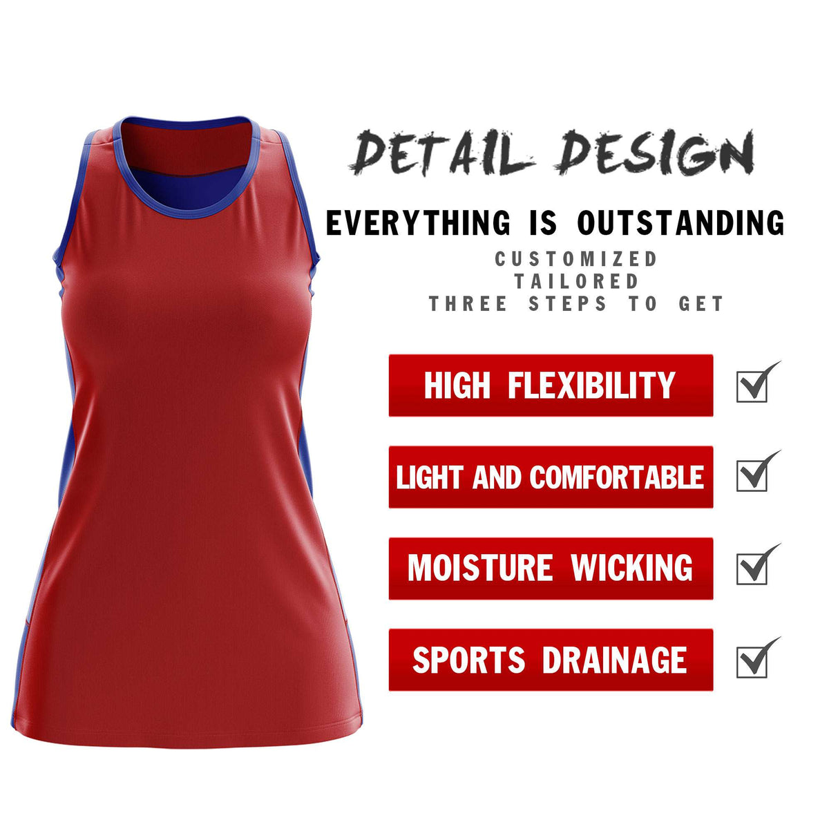 Custom Red Royal Blue Color Block Two Tone Tennis Dresses