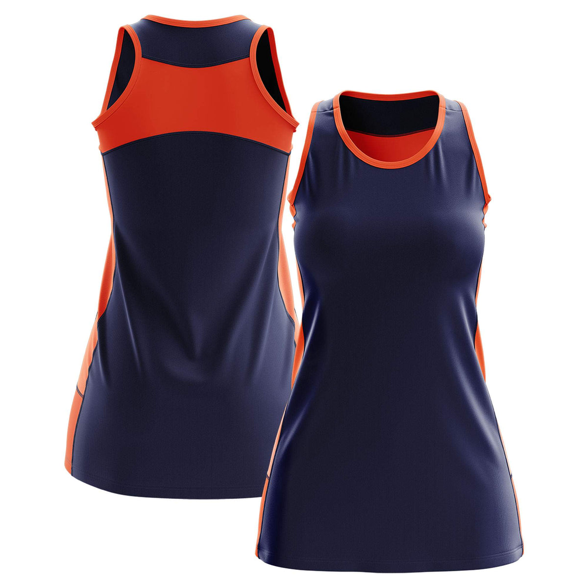 Custom Navy Orange Color Block Two Tone Tennis Dresses