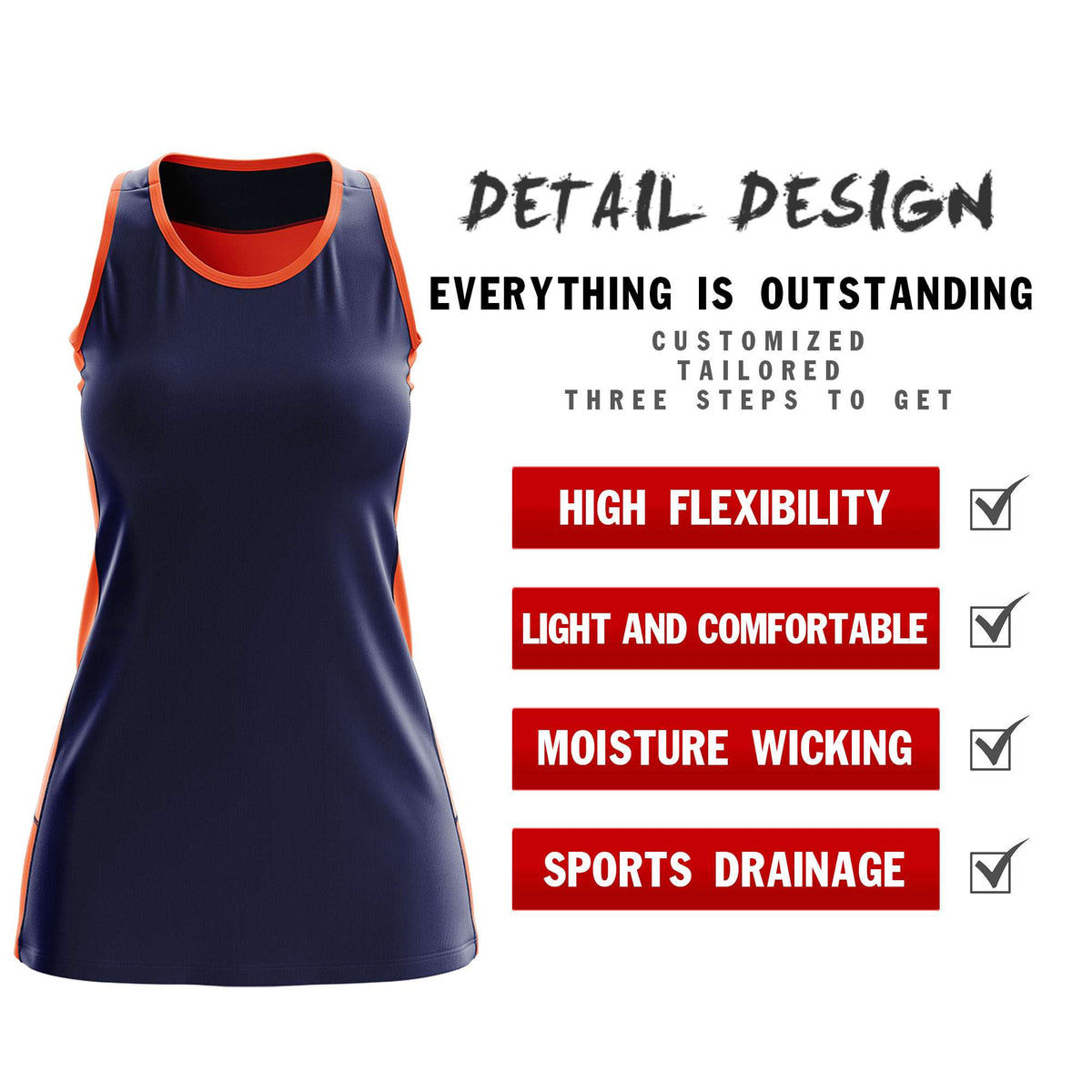 Custom Navy Orange Color Block Two Tone Tennis Dresses