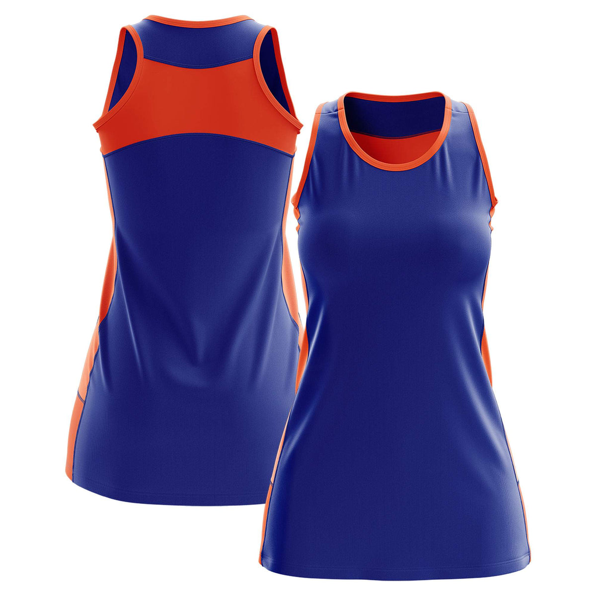 Custom Royal Blue Orange Color Block Two Tone Tennis Dresses
