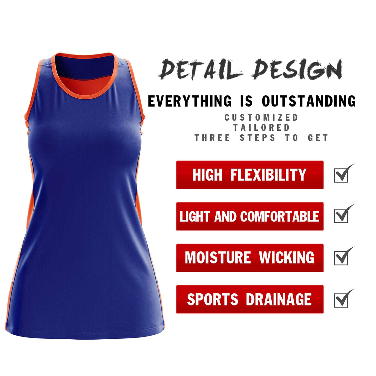 Custom Royal Blue Orange Color Block Two Tone Tennis Dresses