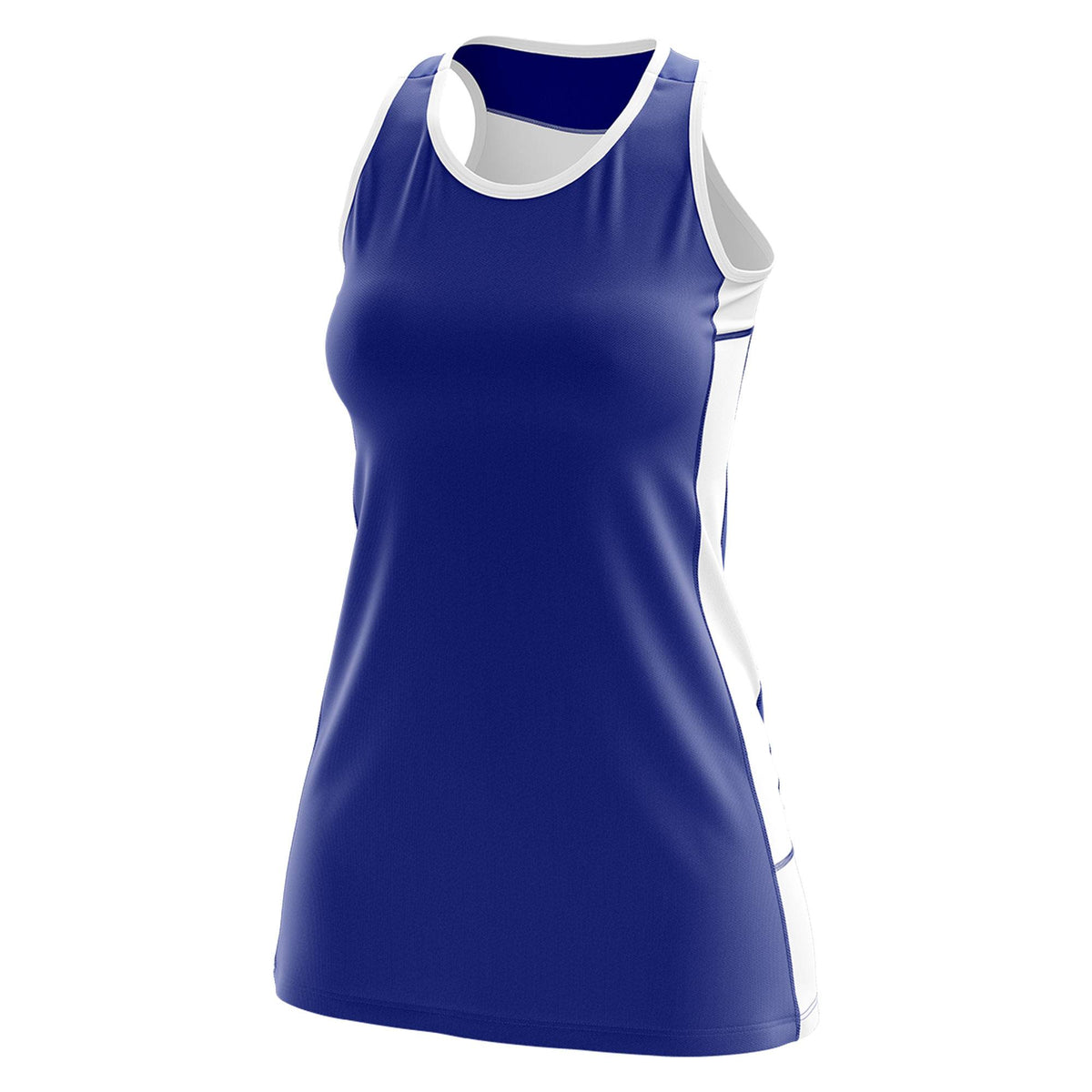 Custom Royal Blue White Color Block Two Tone Tennis Dresses