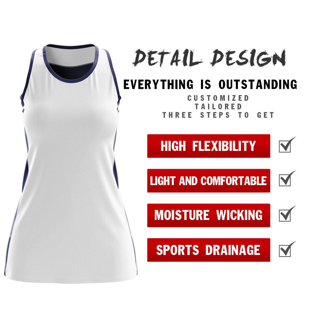 Custom White Navy Color Block Two Tone Tennis Dresses