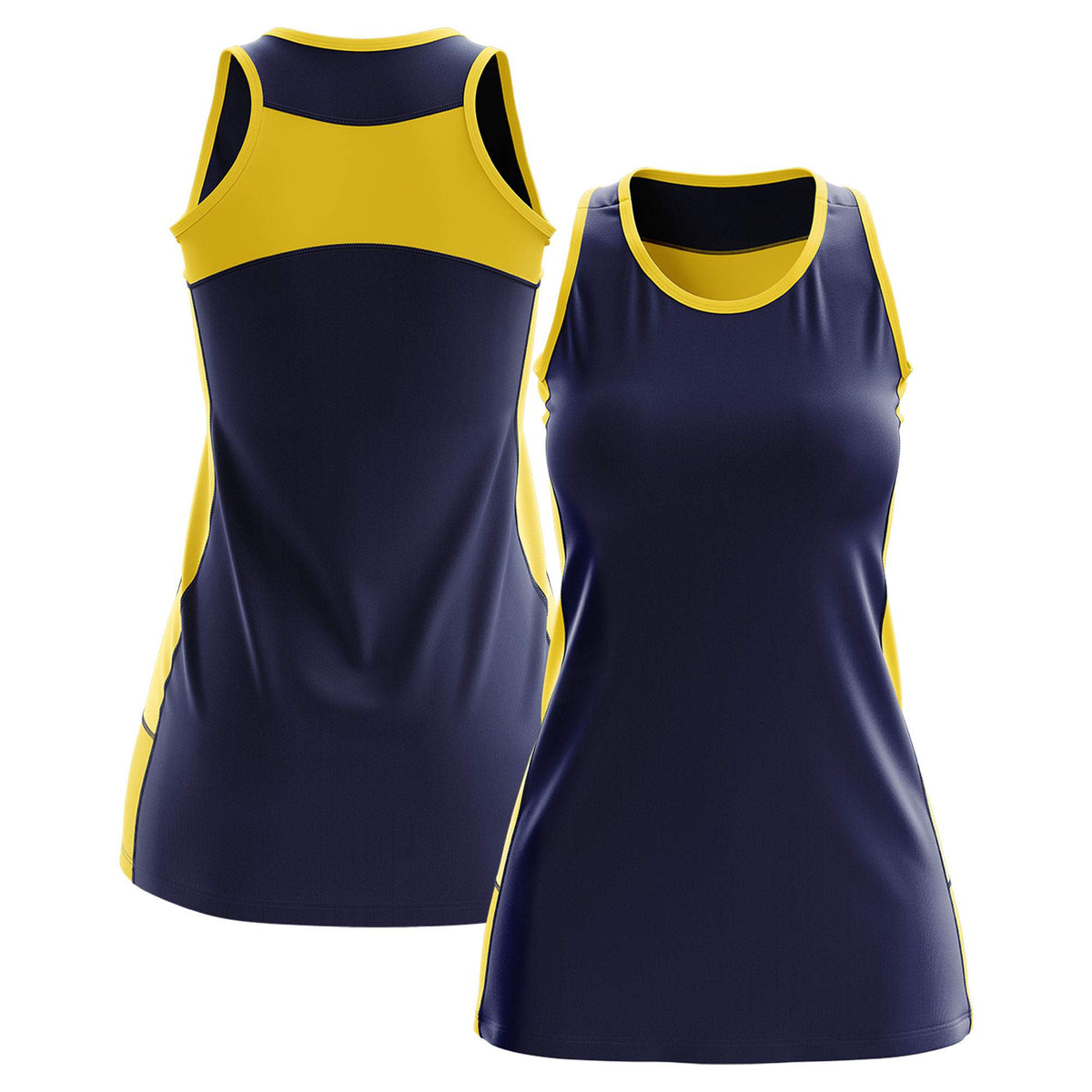 Custom Navy Gold Color Block Two Tone Tennis Dresses