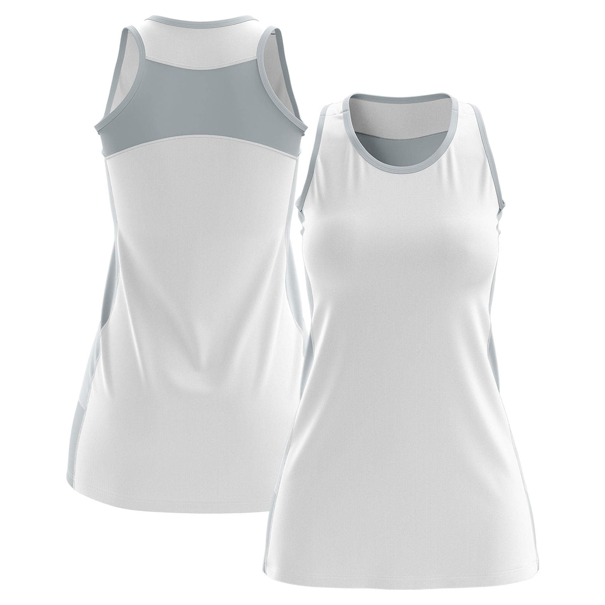 Custom White Silver Color Block Two Tone Tennis Dresses