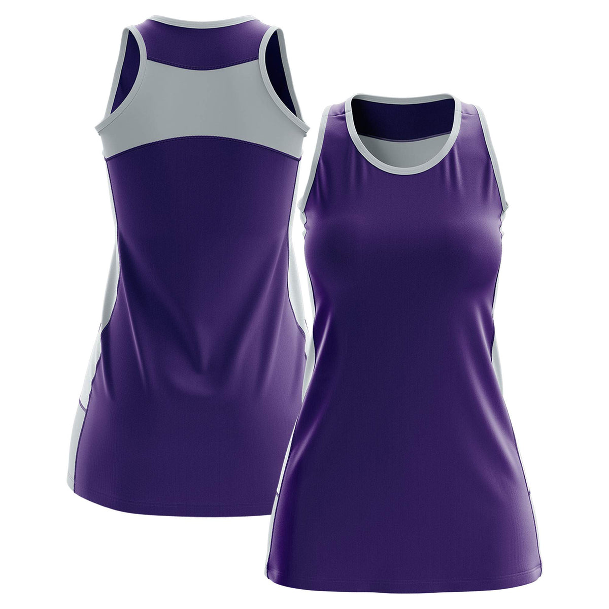 Custom Purple Silver Color Block Two Tone Tennis Dresses