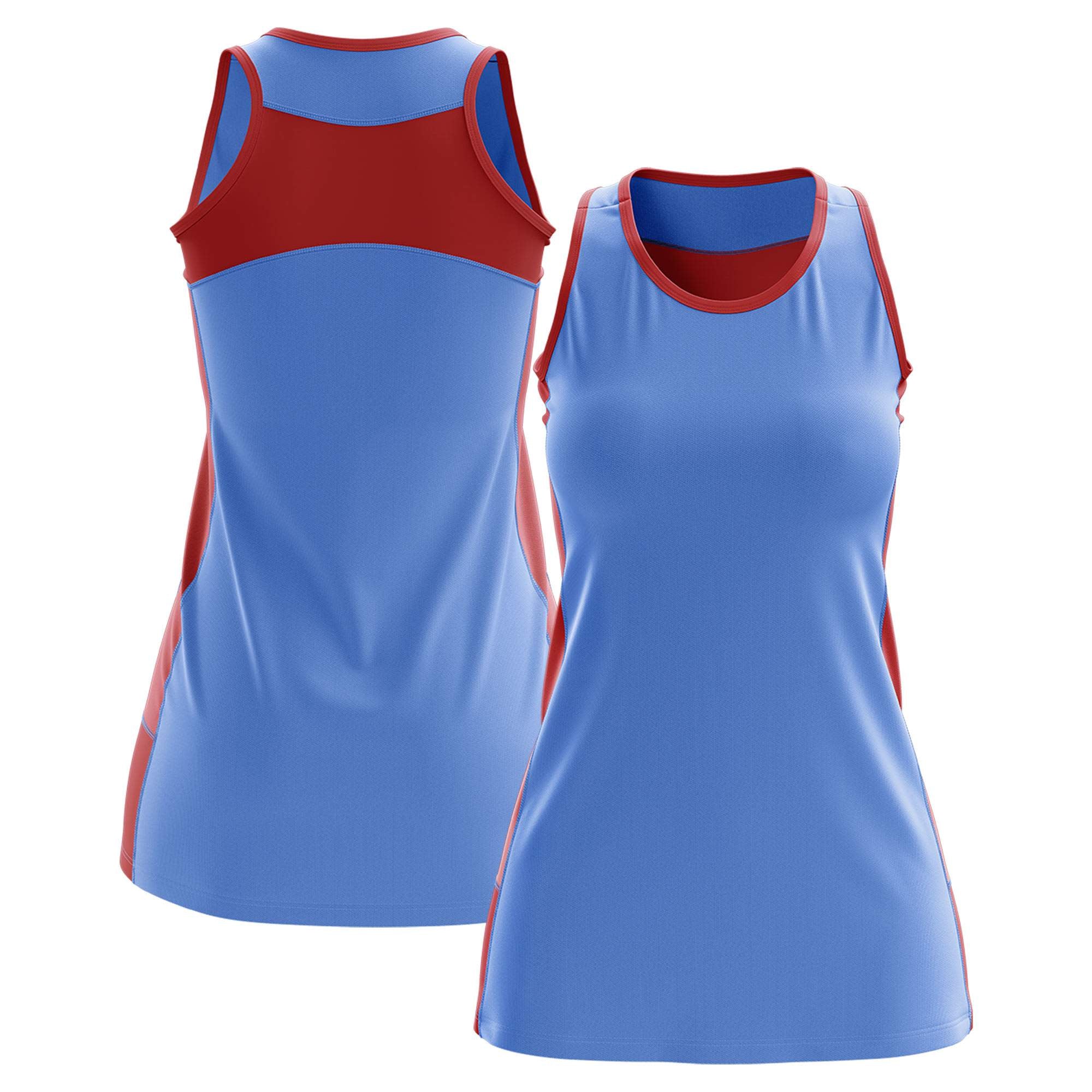 Custom Powder Blue Red Color Block Two Tone Tennis Dresses