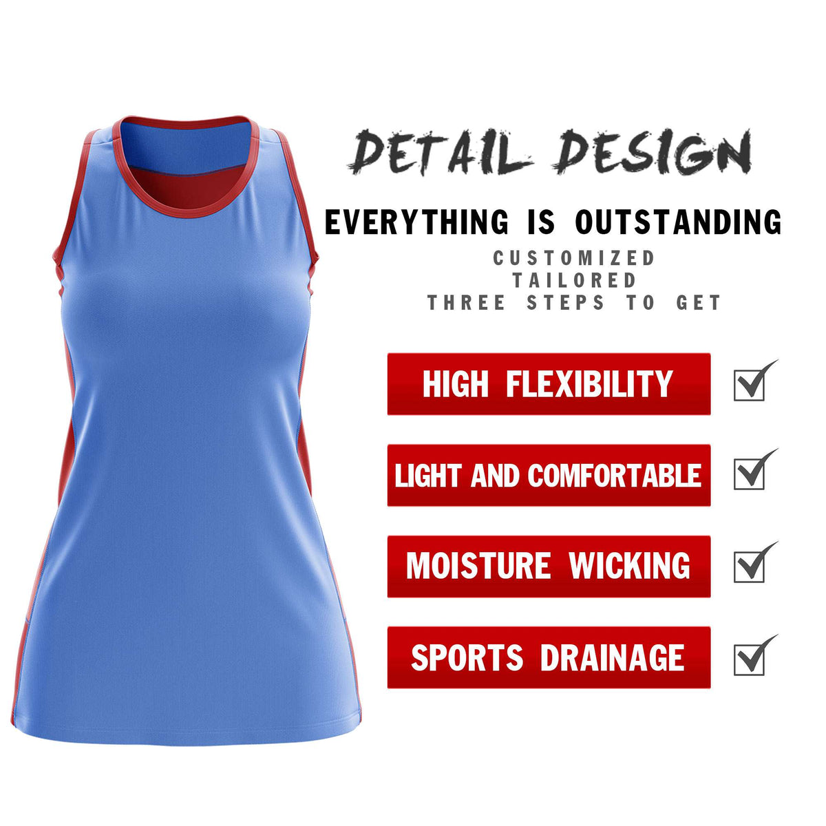 Custom Powder Blue Red Color Block Two Tone Tennis Dresses