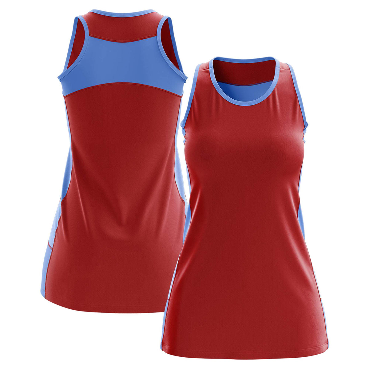 Custom Red Powder Blue Color Block Two Tone Tennis Dresses