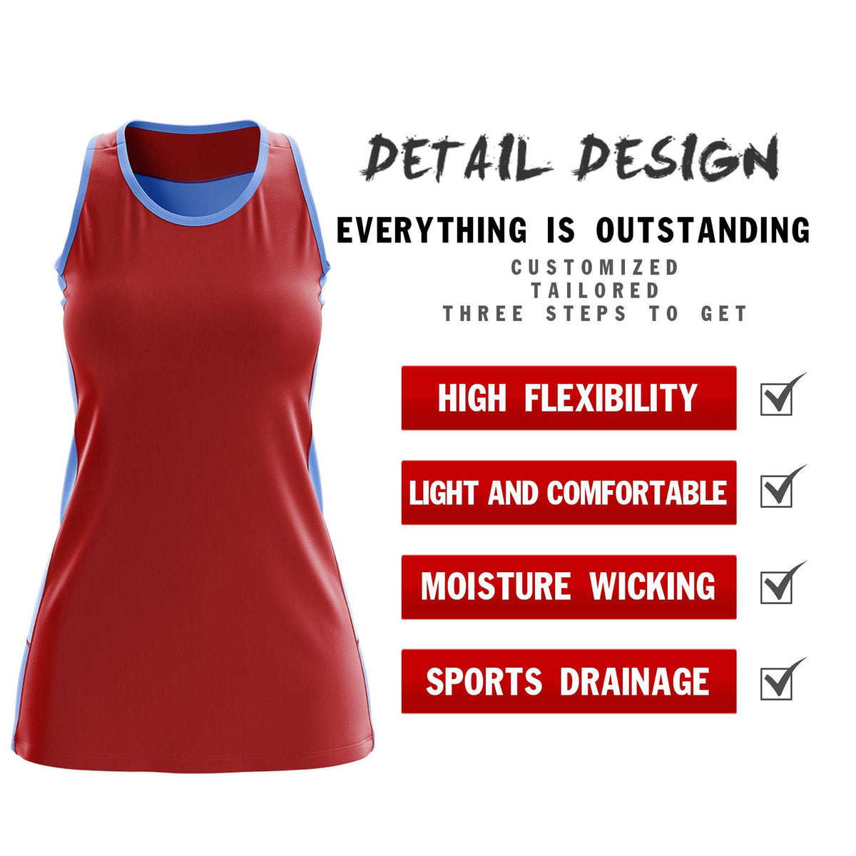 Custom Red Powder Blue Color Block Two Tone Tennis Dresses