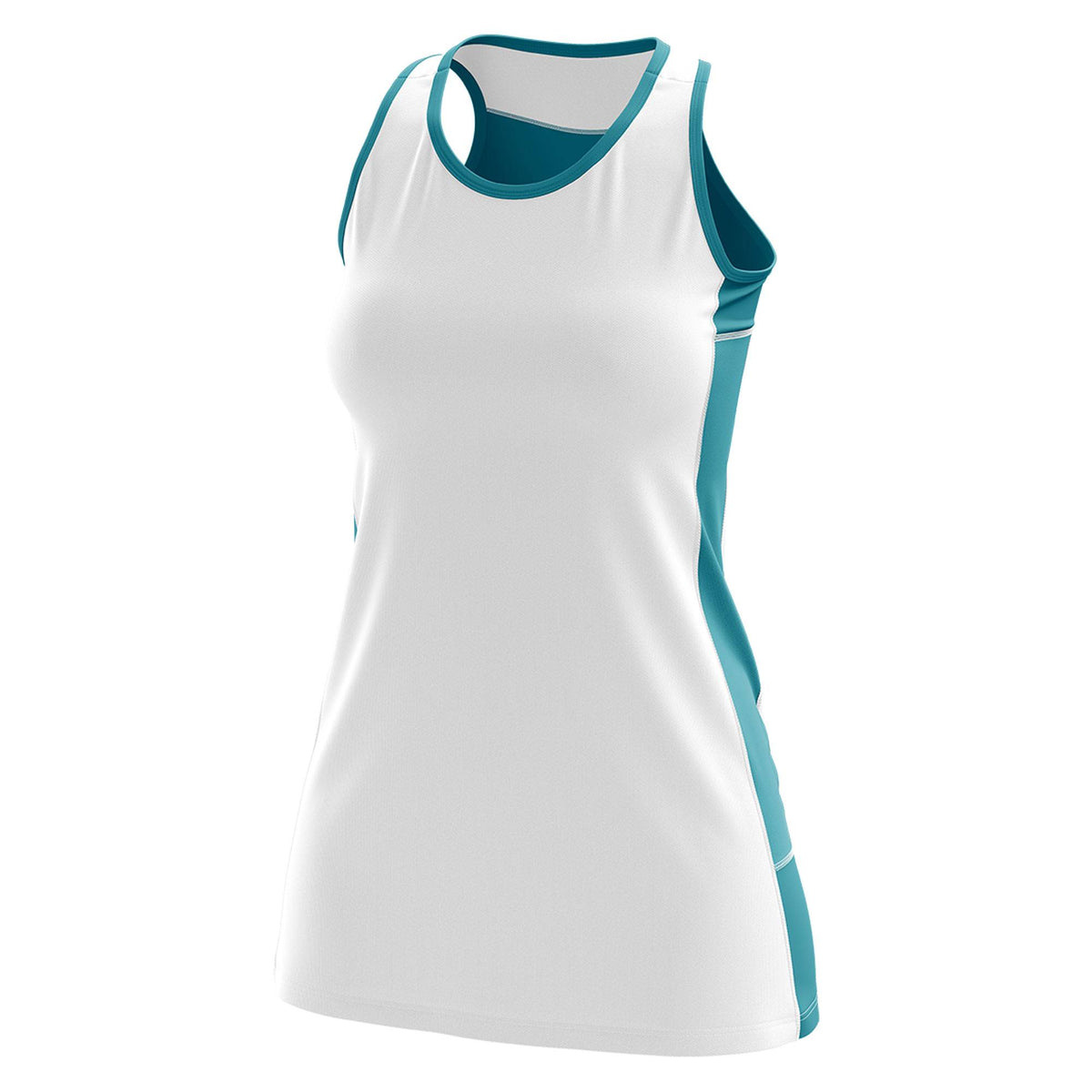 Custom White Teal Color Block Two Tone Tennis Dresses