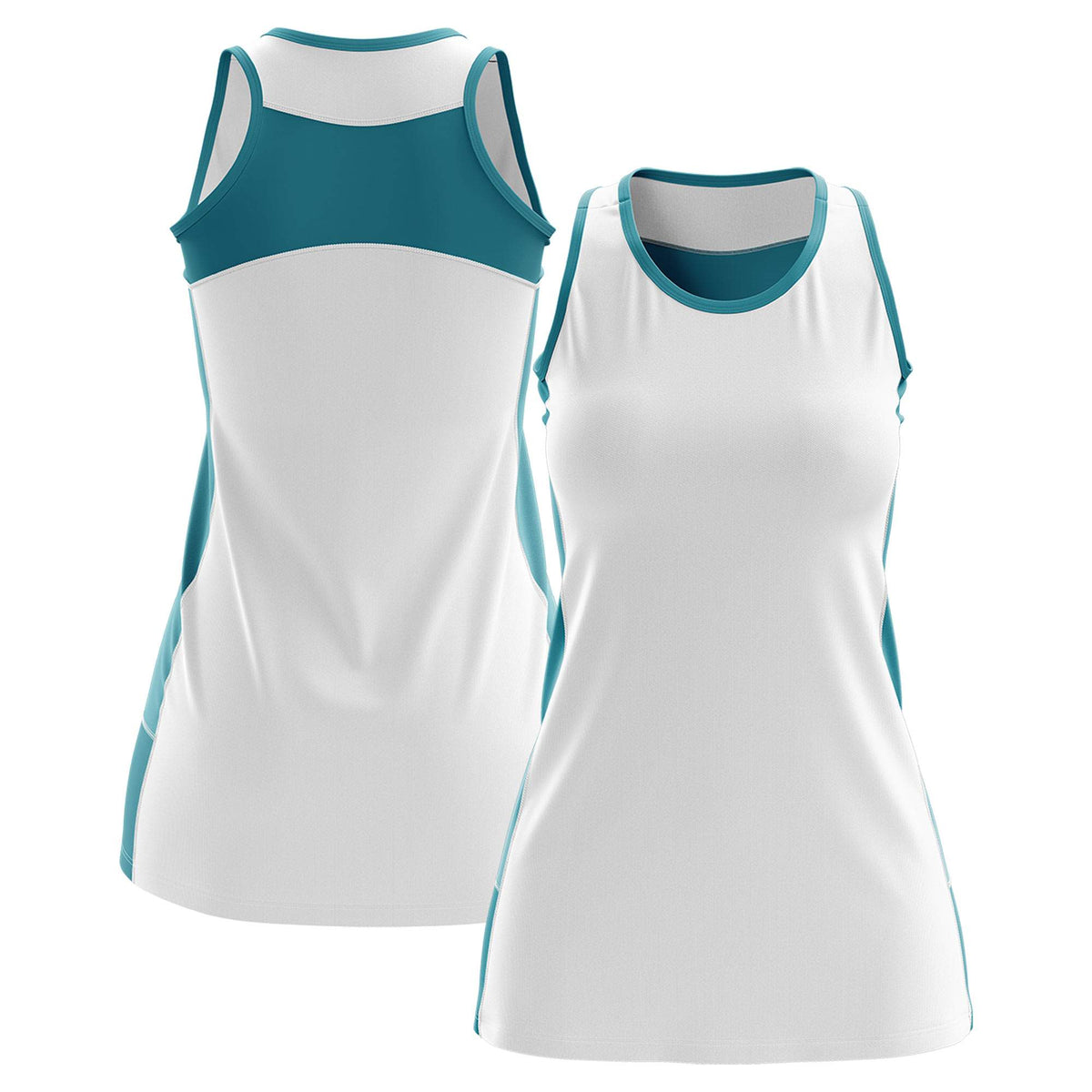 Custom White Teal Color Block Two Tone Tennis Dresses