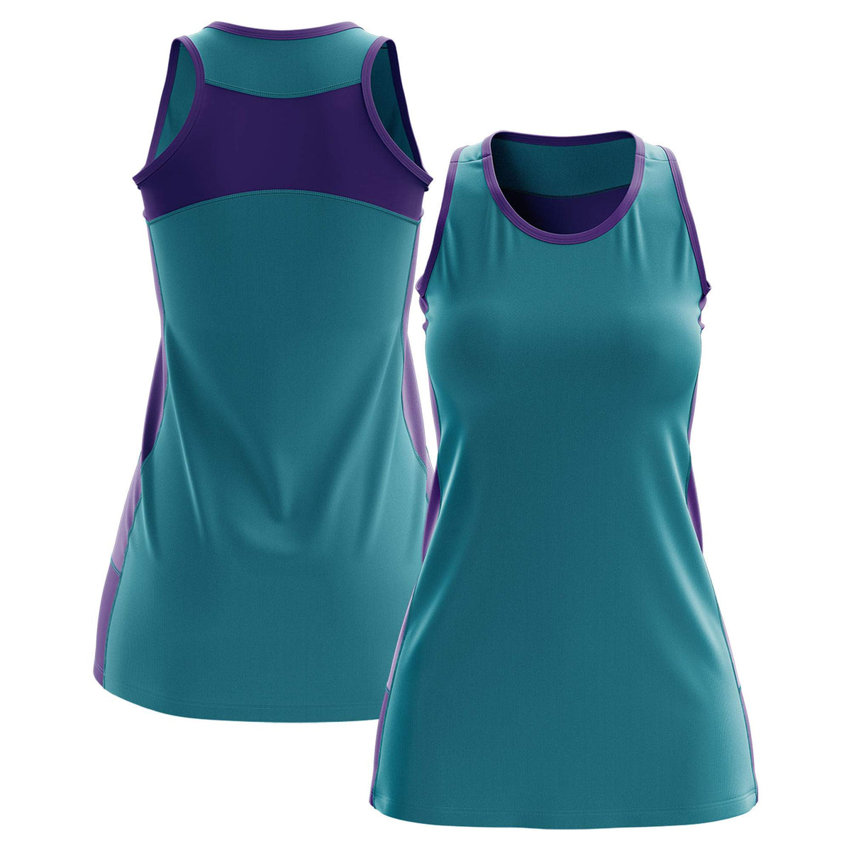 Custom Teal Purple Color Block Two Tone Tennis Dresses