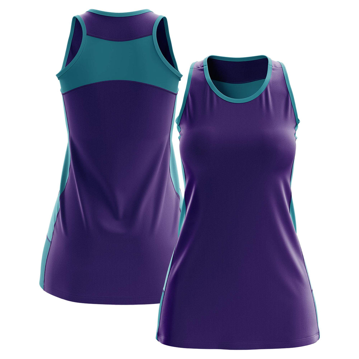 Custom Purple Teal Color Block Two Tone Tennis Dresses