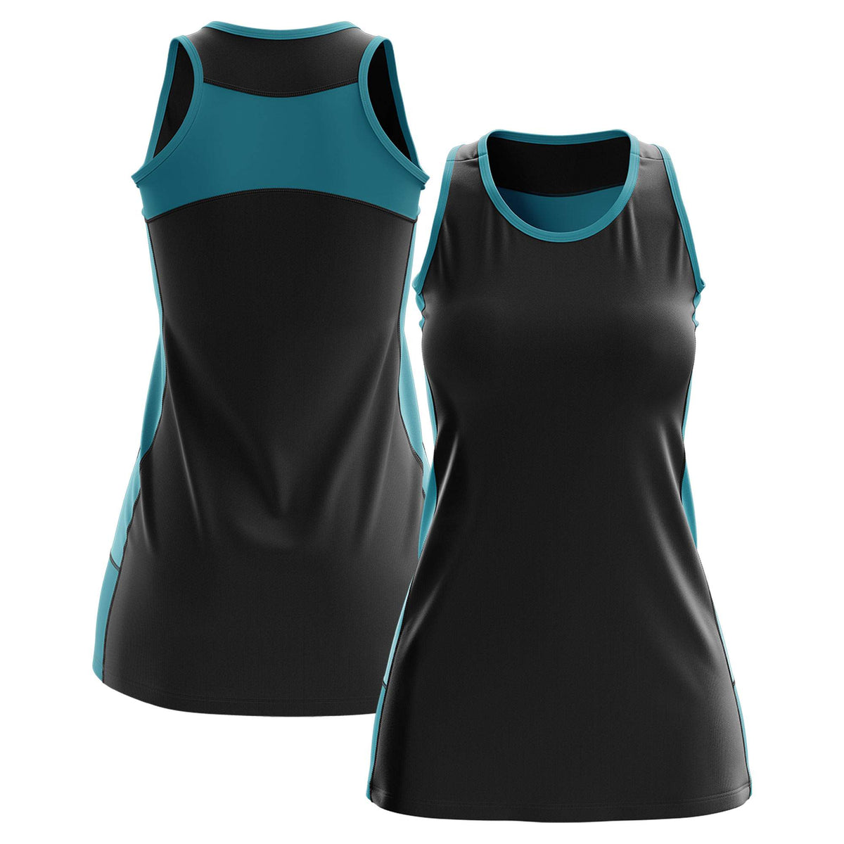 Custom Black Teal Color Block Two Tone Tennis Dresses