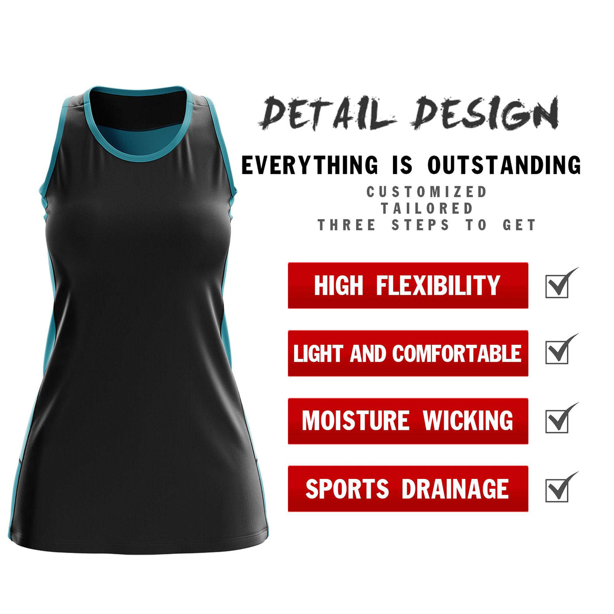Custom Black Teal Color Block Two Tone Tennis Dresses