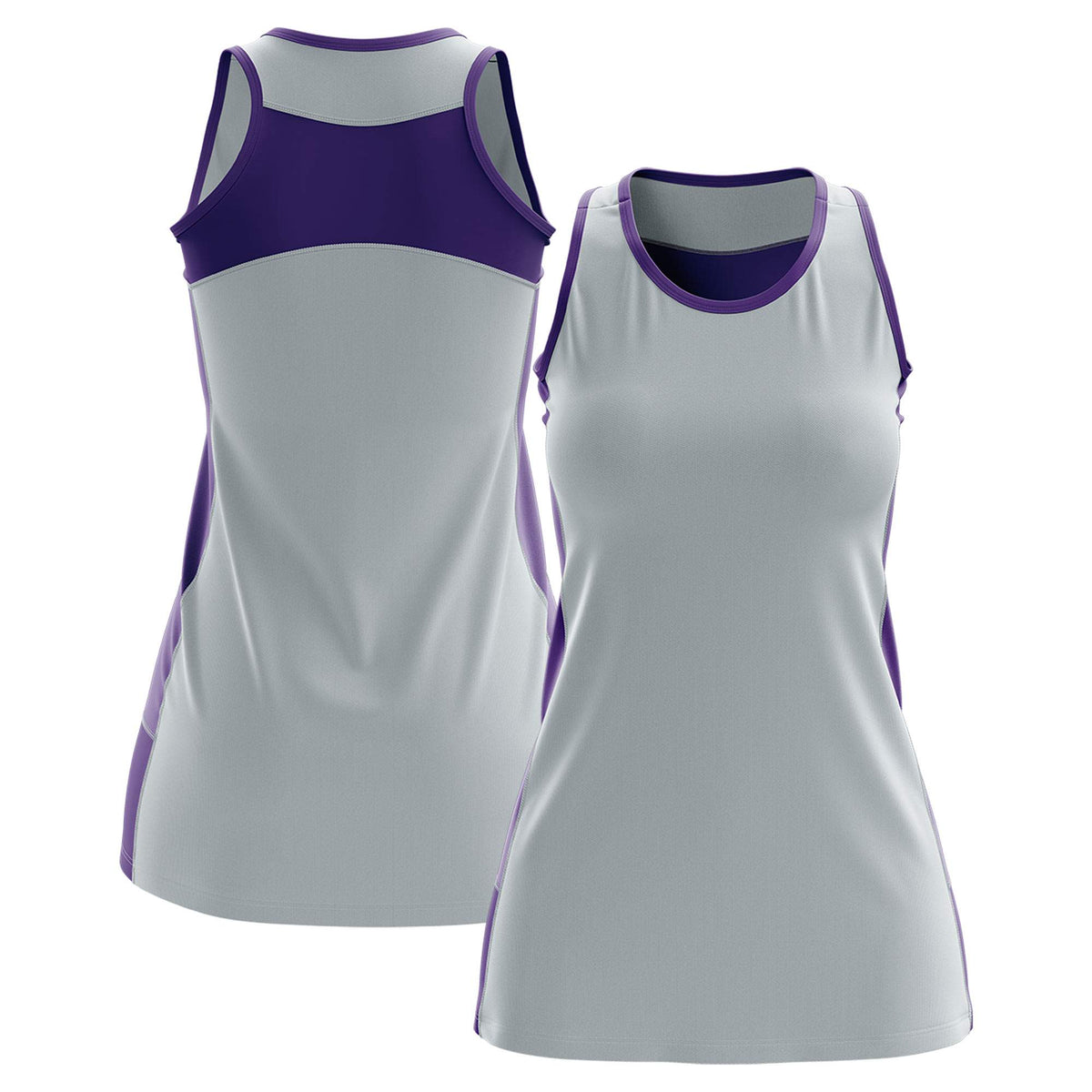 Custom Silver Purple Color Block Two Tone Tennis Dresses
