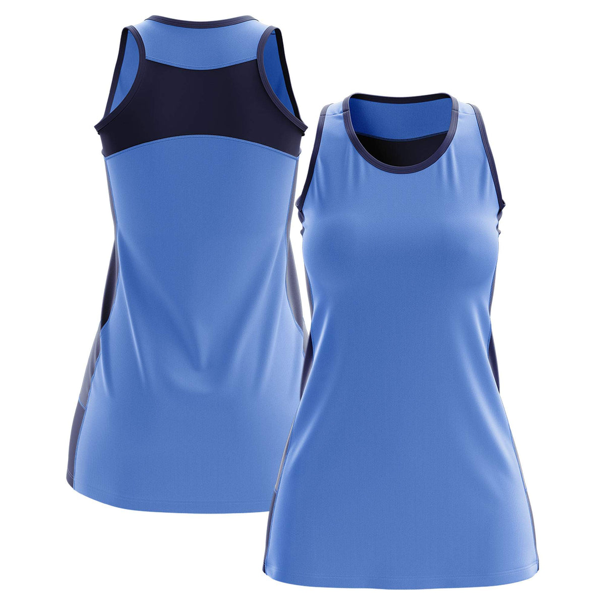 Custom Powder Blue Navy Color Block Two Tone Tennis Dresses
