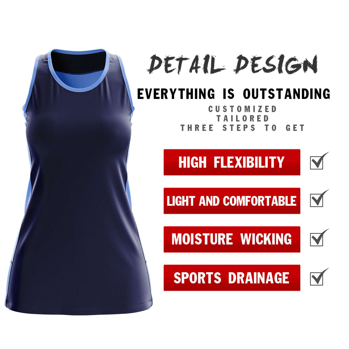 Custom Navy Powder Blue Color Block Two Tone Tennis Dresses
