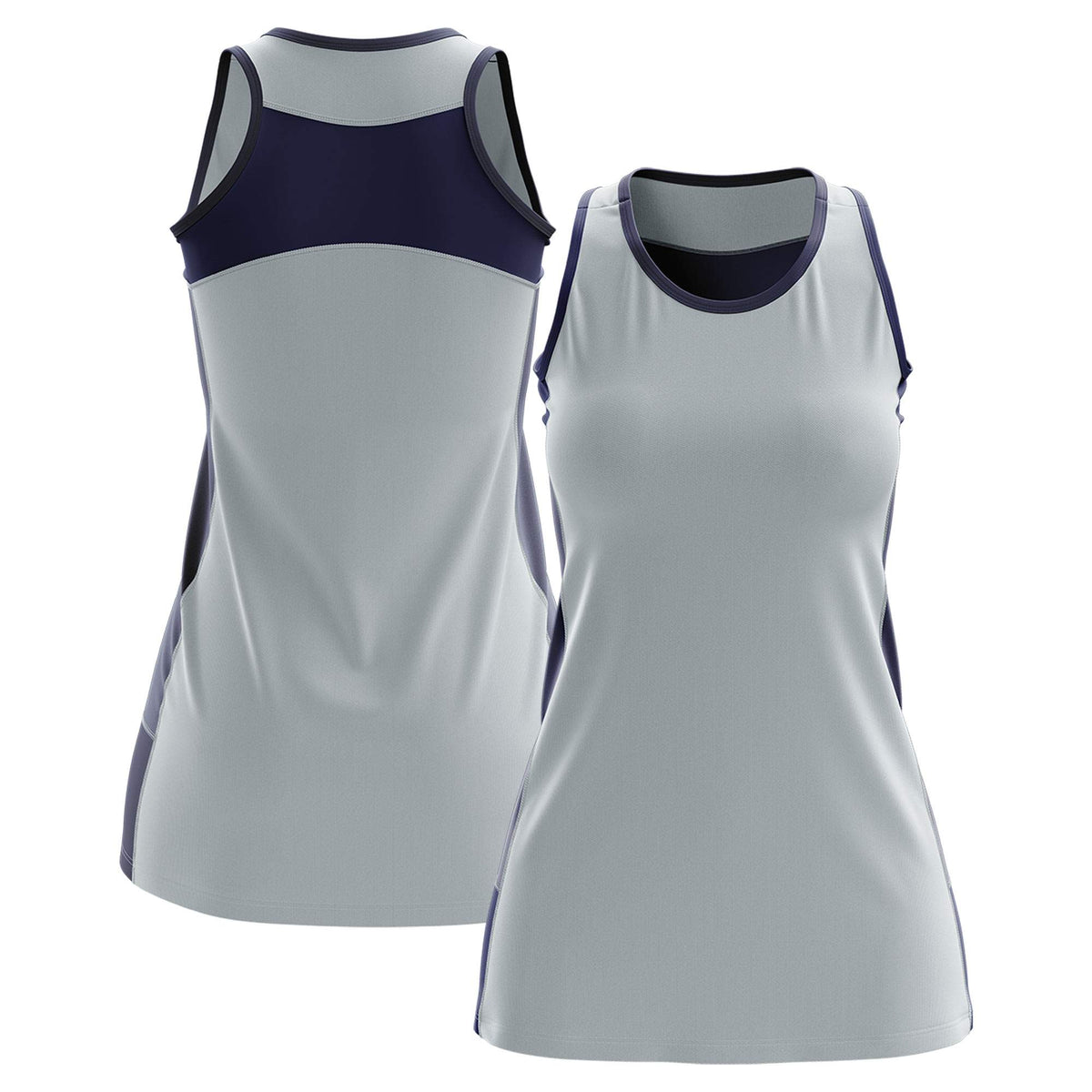 Custom Silver Navy Color Block Two Tone Tennis Dresses