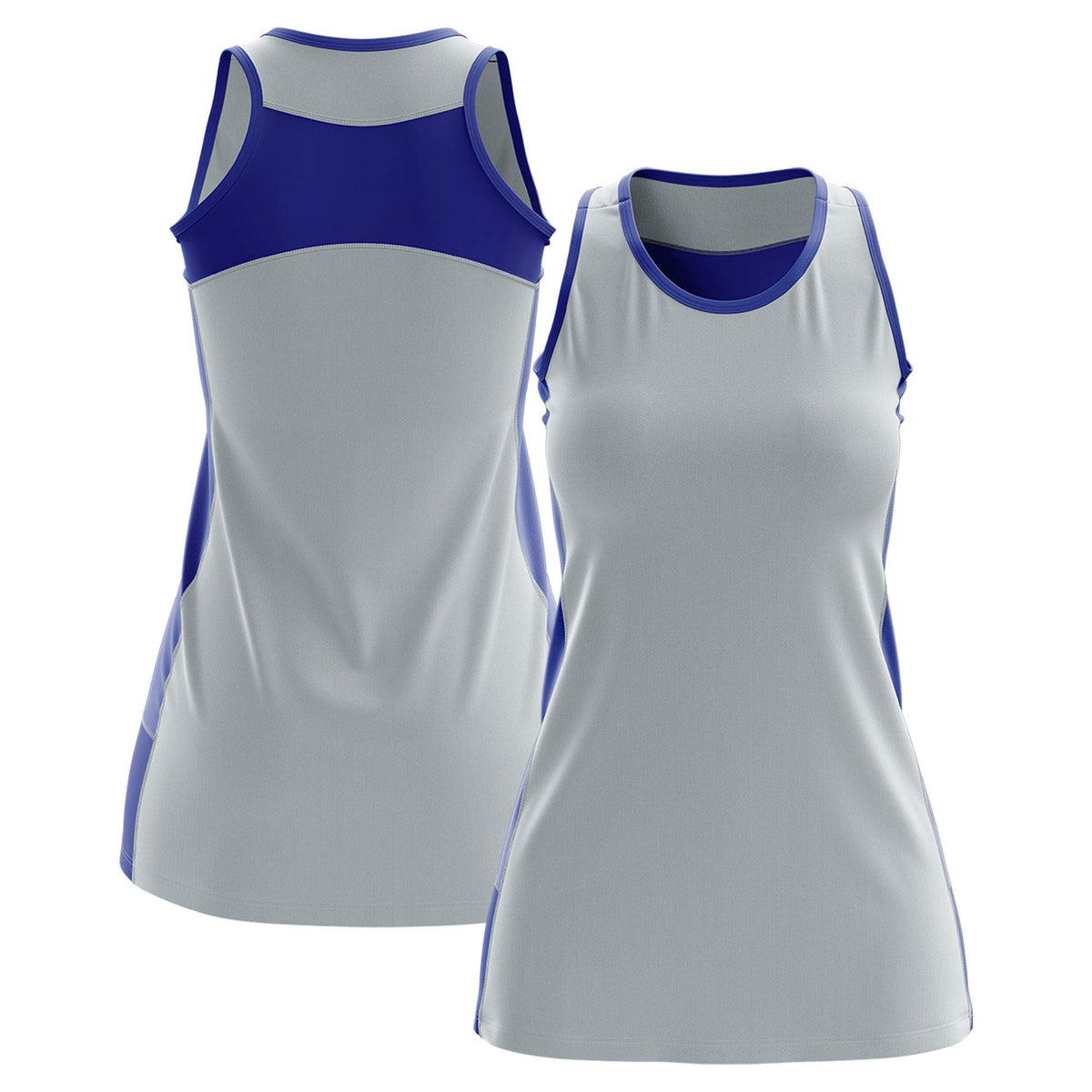 Custom Silver Royal Blue Color Block Two Tone Tennis Dresses