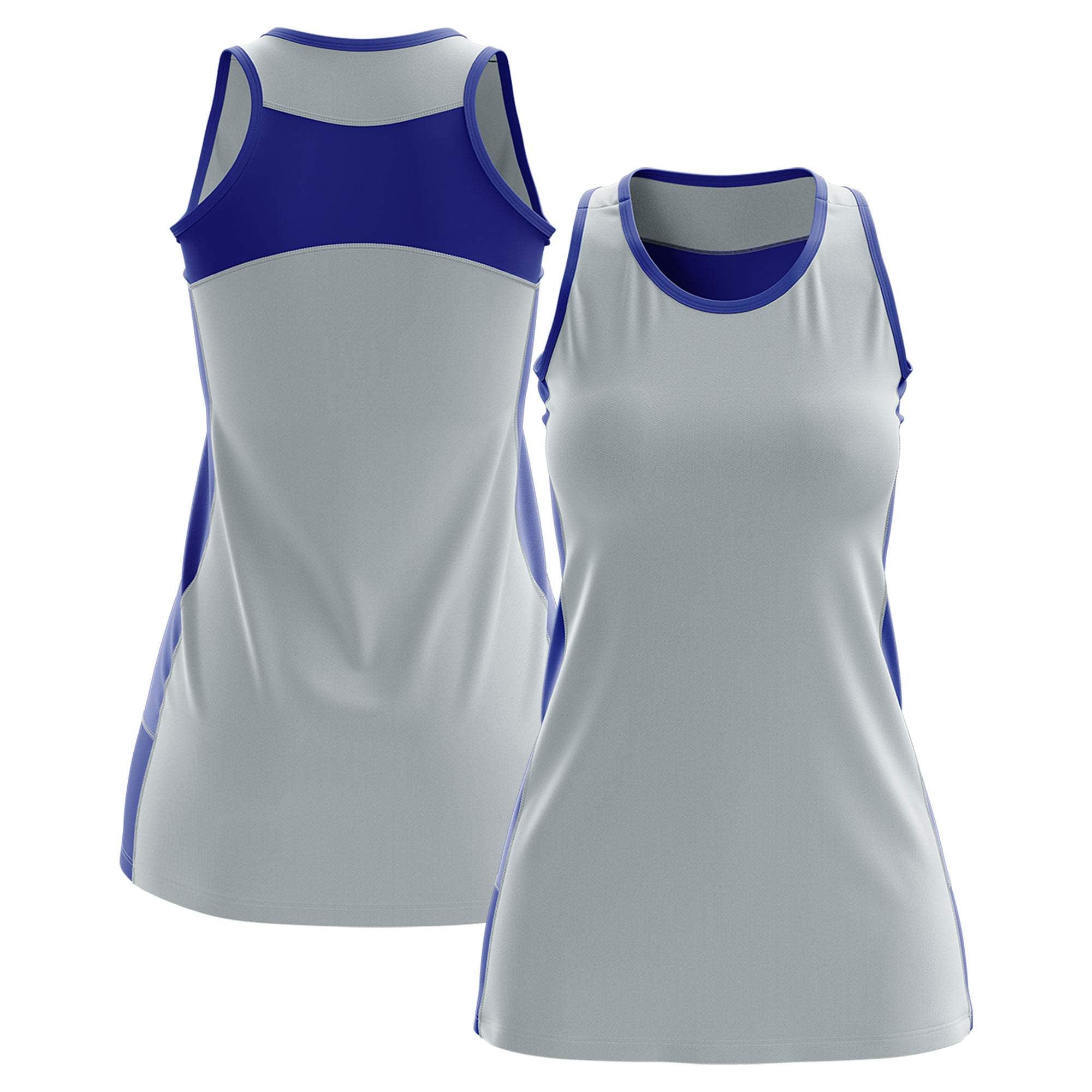 Custom Silver Royal Blue Color Block Two Tone Tennis Dresses