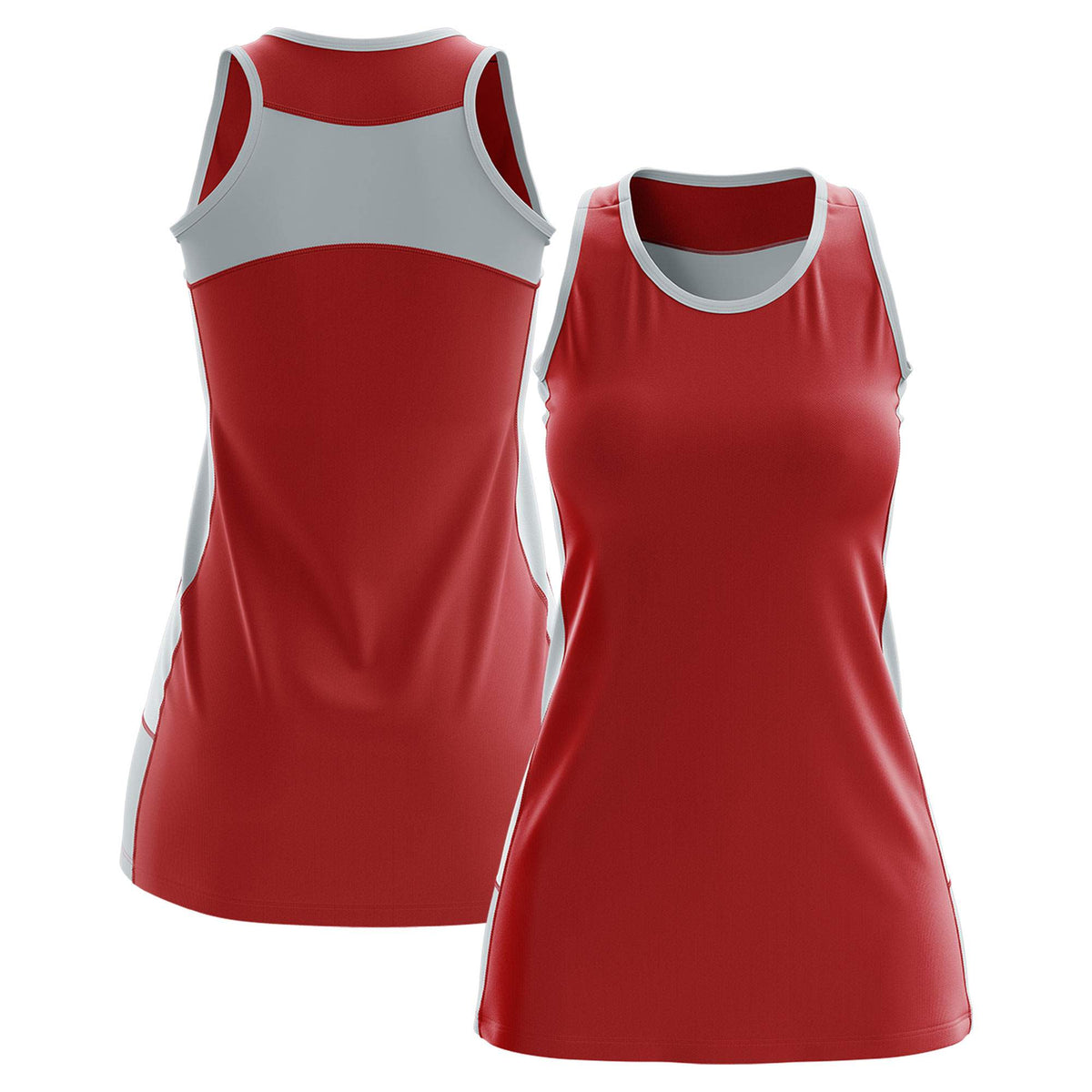Custom Red Silver Color Block Two Tone Tennis Dresses