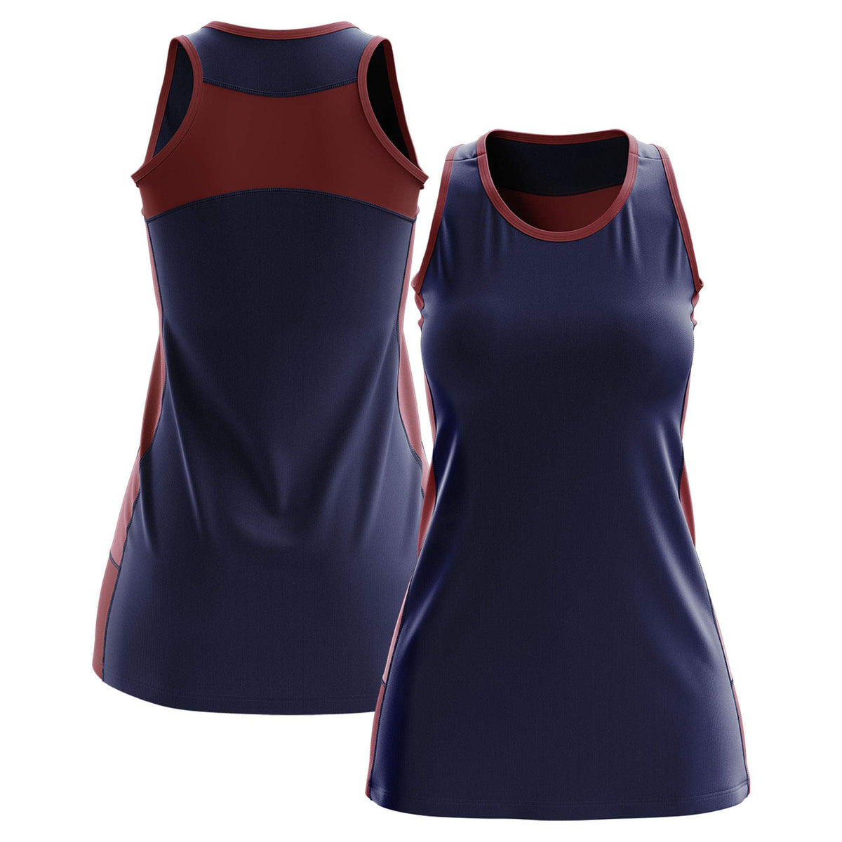 Custom Navy Maroon Color Block Two Tone Tennis Dresses