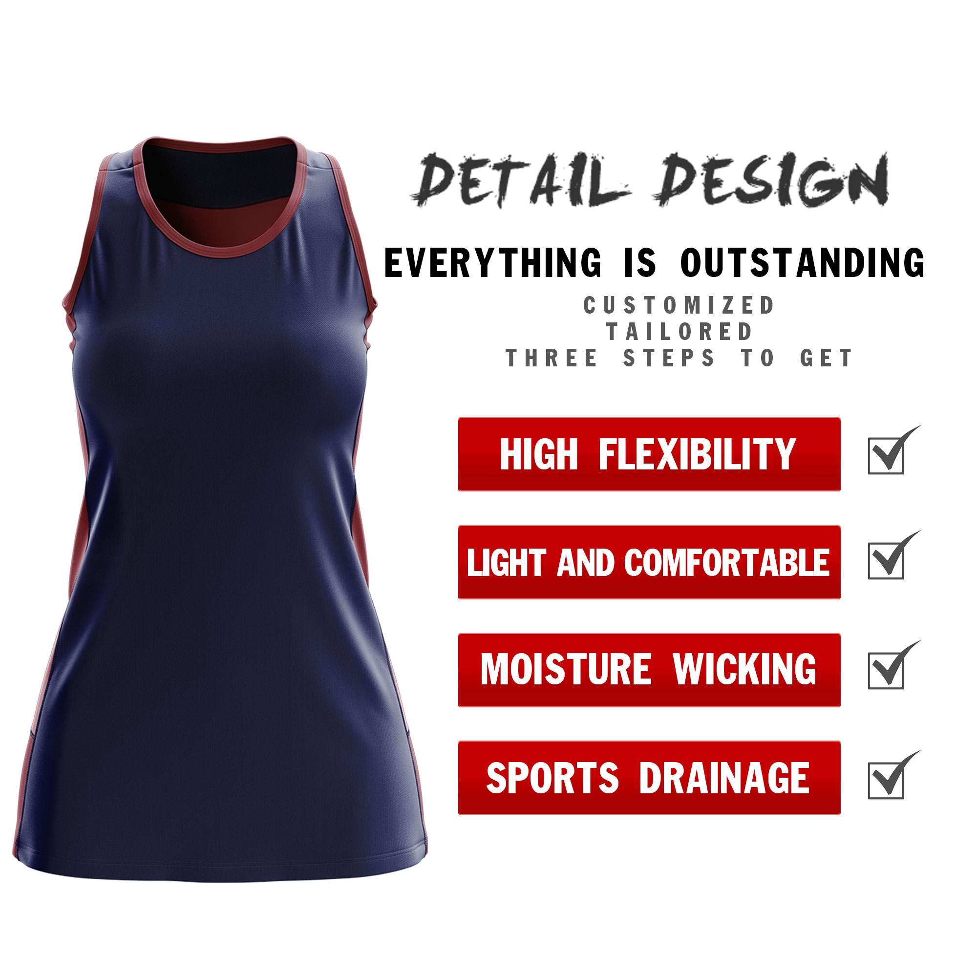 Custom Navy Maroon Color Block Two Tone Tennis Dresses