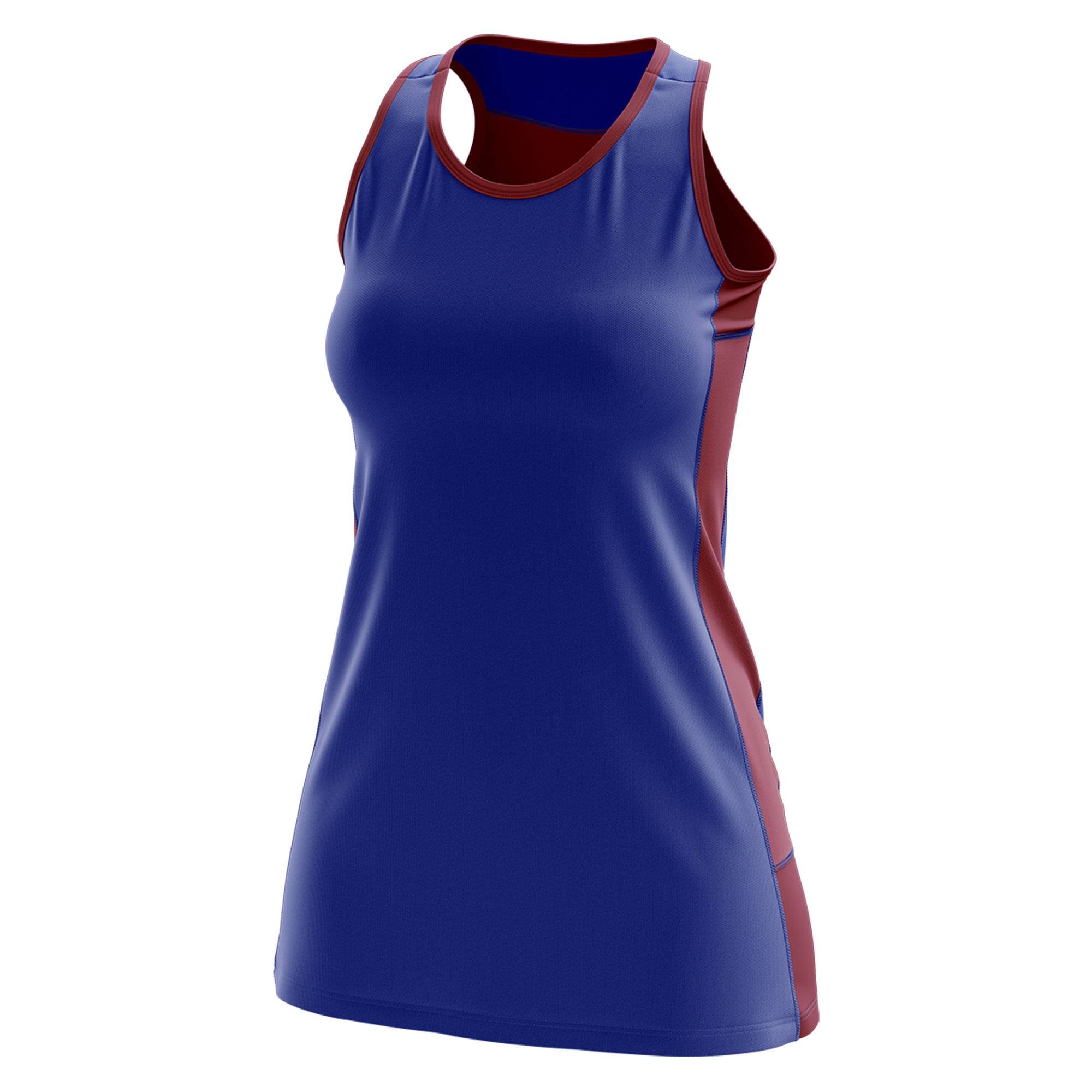 Custom Royal Blue Maroon Color Block Two Tone Tennis Dresses