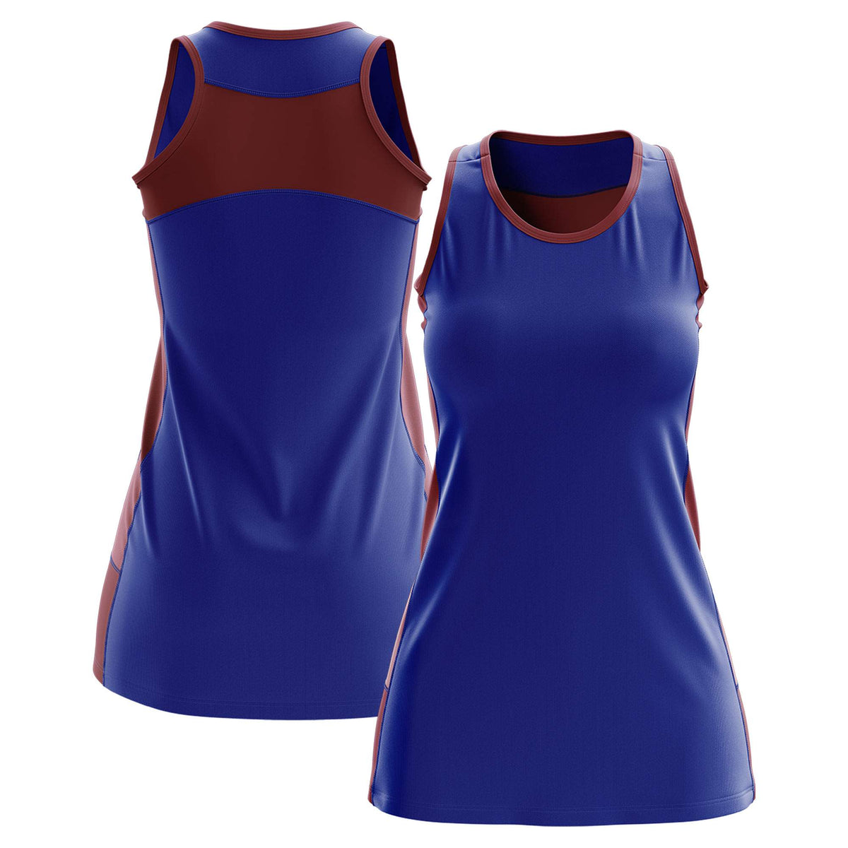 Custom Royal Blue Maroon Color Block Two Tone Tennis Dresses